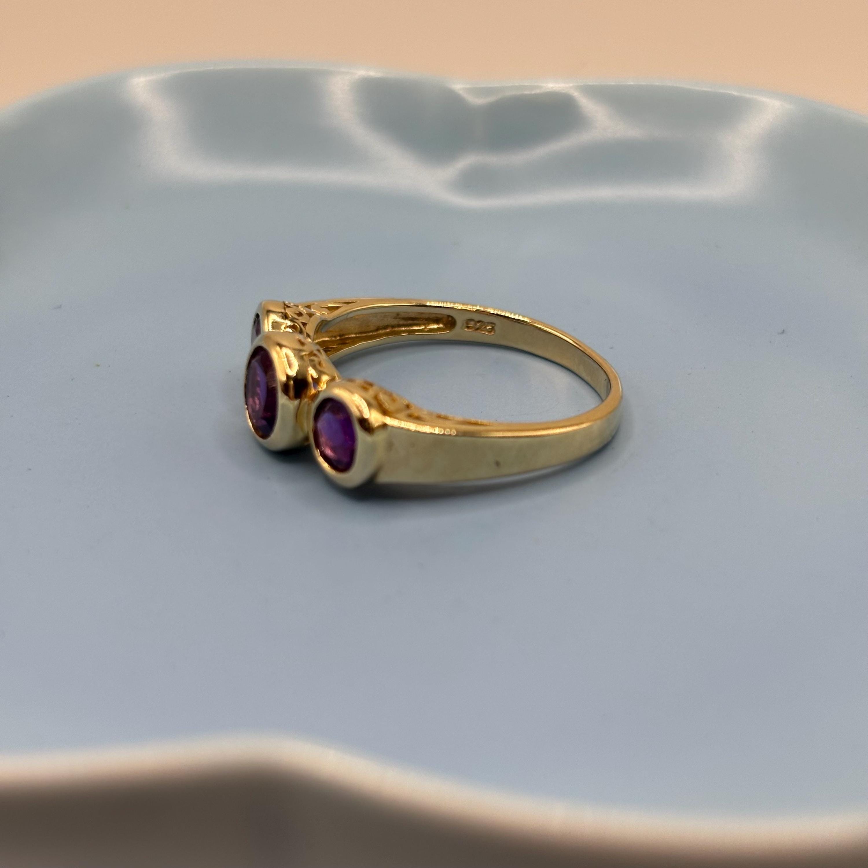 Gold Vermeil Over 925 Sterling Silver Amethyst Ring Size 9.75