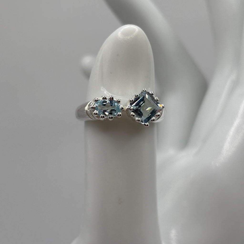 Blue Topaz Sterling Silver Bypass Ring, December Birthstone, Size 6.5
