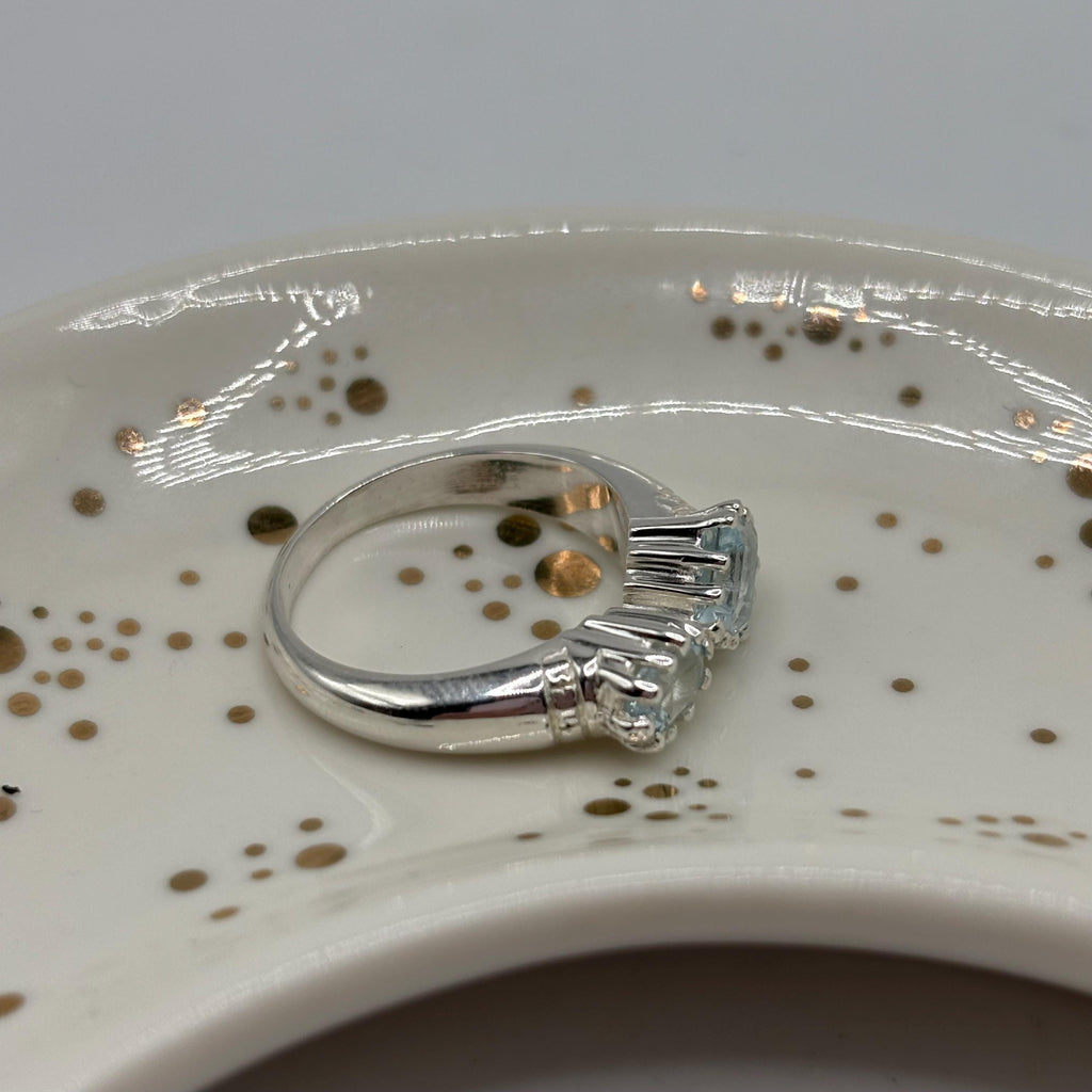 Blue Topaz Sterling Silver Bypass Ring, December Birthstone, Size 6.5