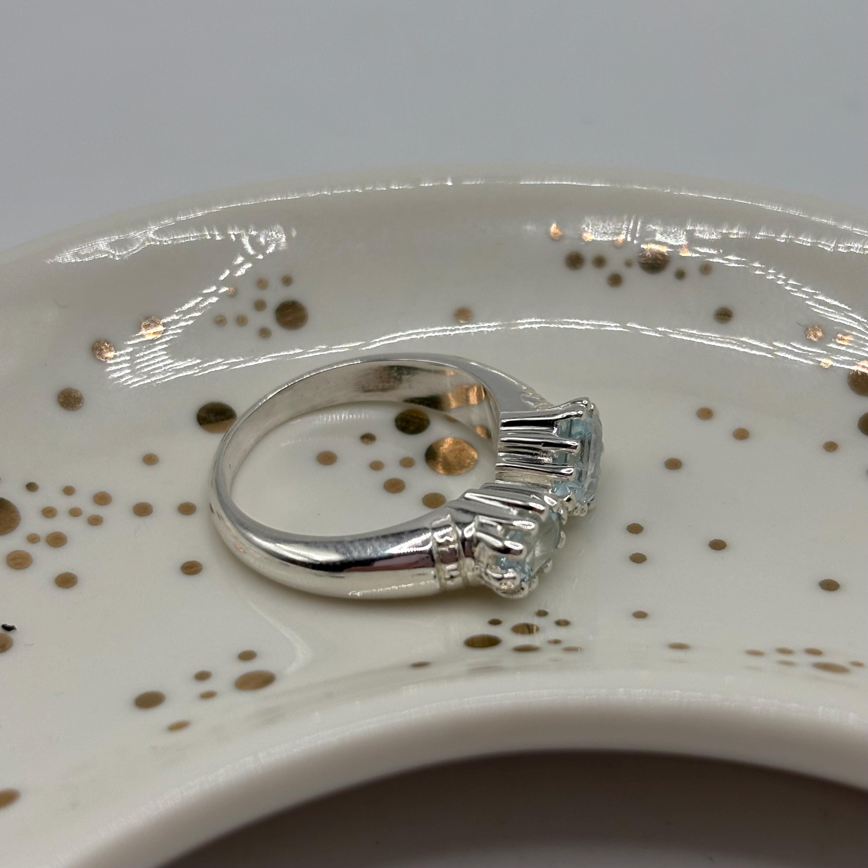 Blue Topaz Sterling Silver Bypass Ring, December Birthstone, Size 6.5