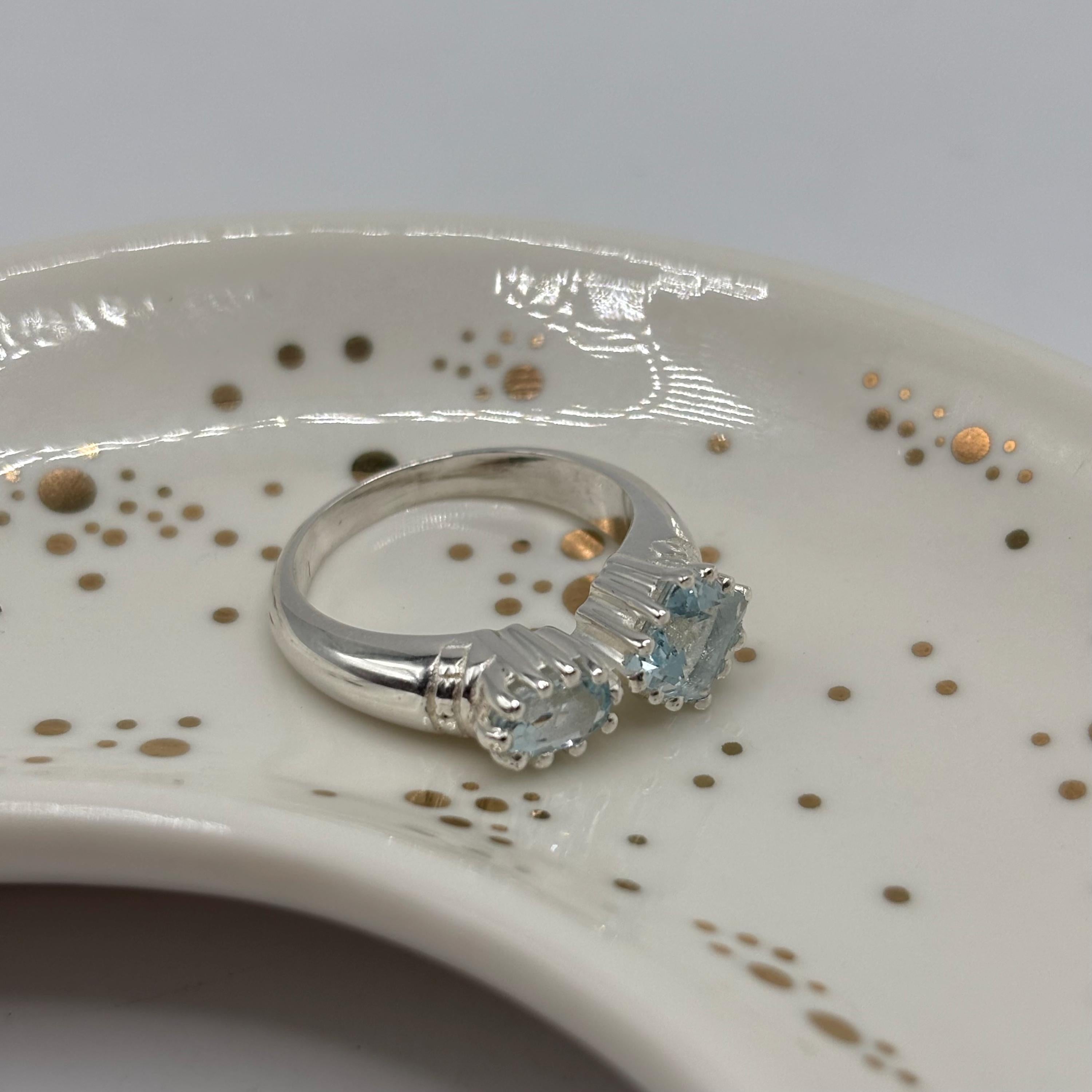 Blue Topaz Sterling Silver Bypass Ring, December Birthstone, Size 6.5