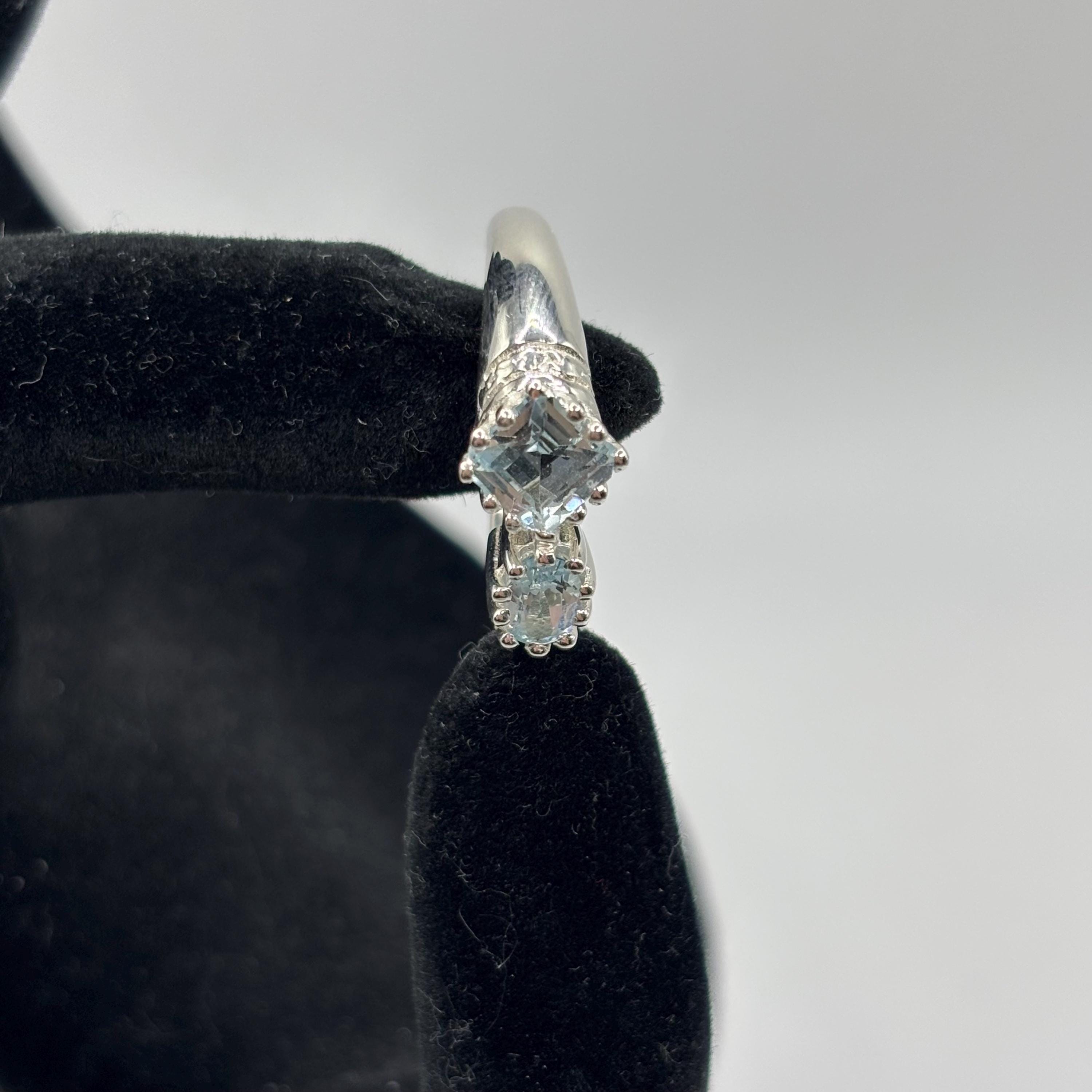 Blue Topaz Sterling Silver Bypass Ring, December Birthstone, Size 6.5