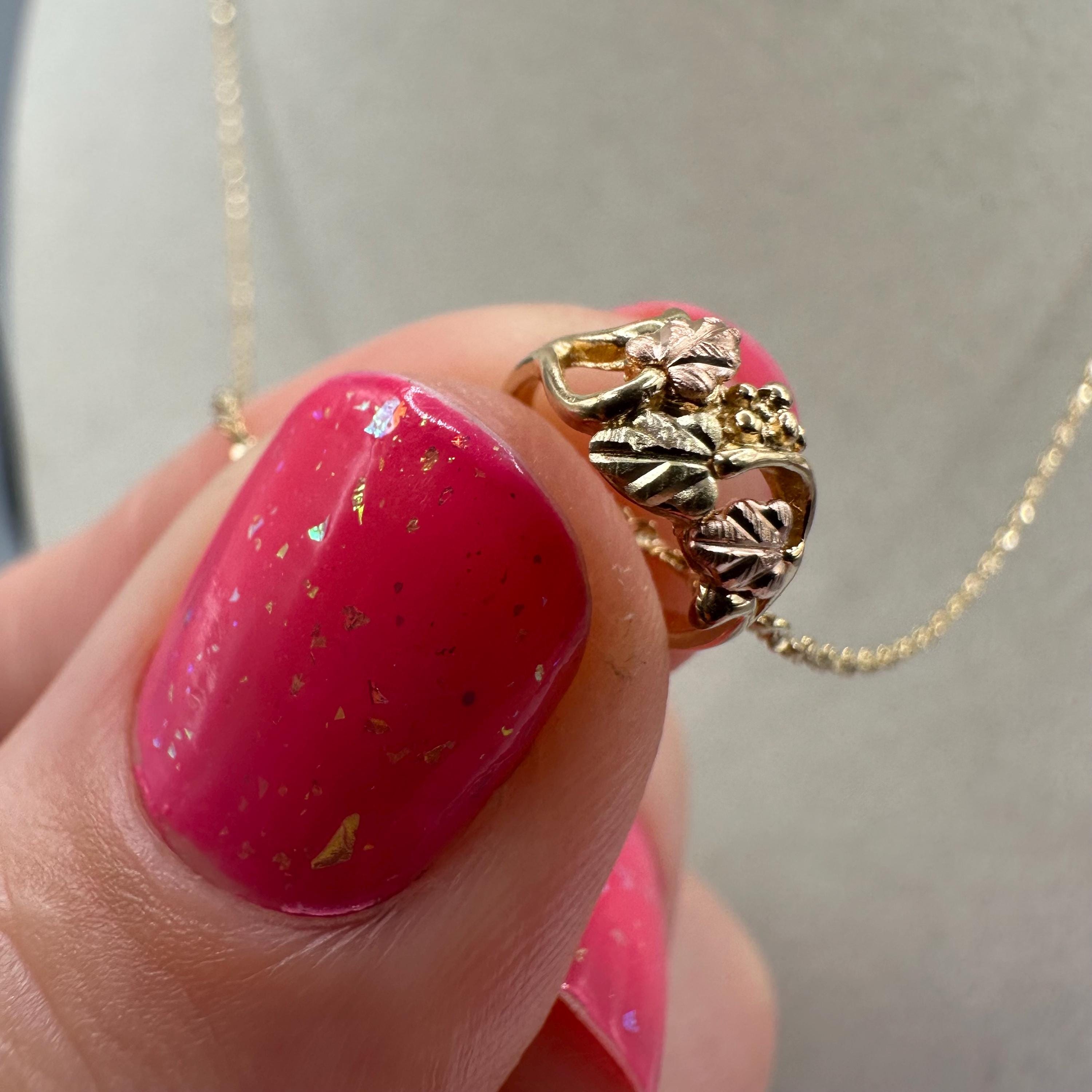 Black Hills Gold Solid 10K Ring Pendant with FREE 14K GF Necklace - 18 Inch