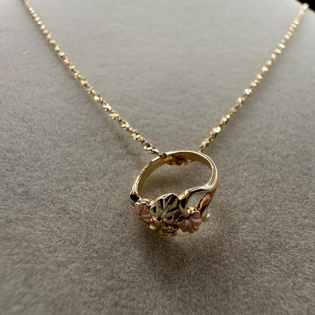 Black Hills Gold Solid 10K Ring Pendant with FREE 14K GF Necklace - 18 Inch