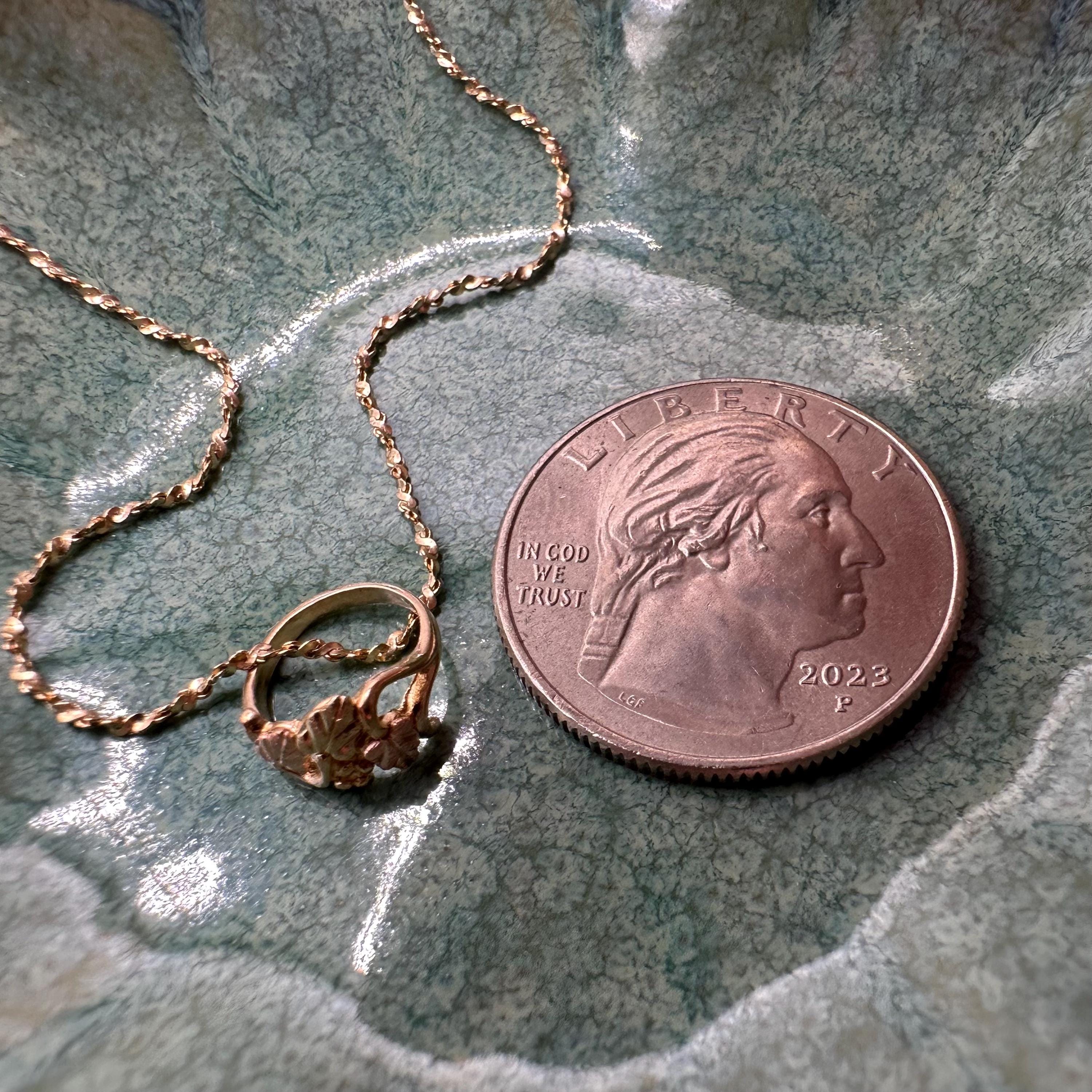 Black Hills Gold Solid 10K Ring Pendant with FREE 14K GF Necklace - 18 Inch