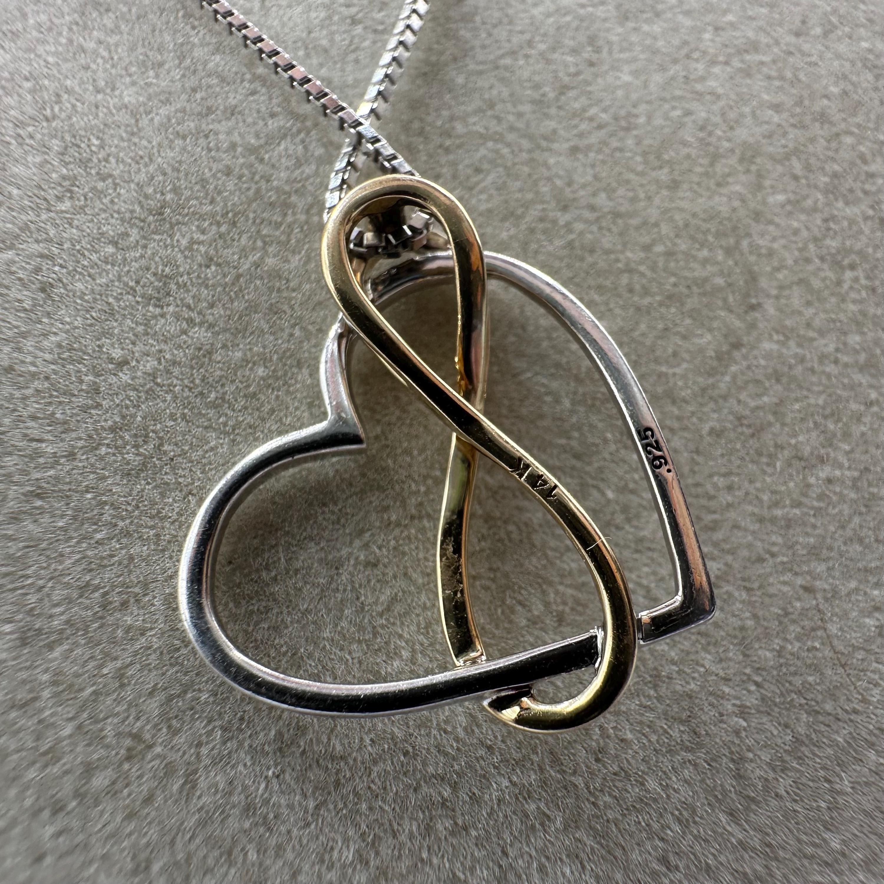 Sterling Silver Necklace with 925 / 14k Gold Infinity Heart Pendant - Adjustable
