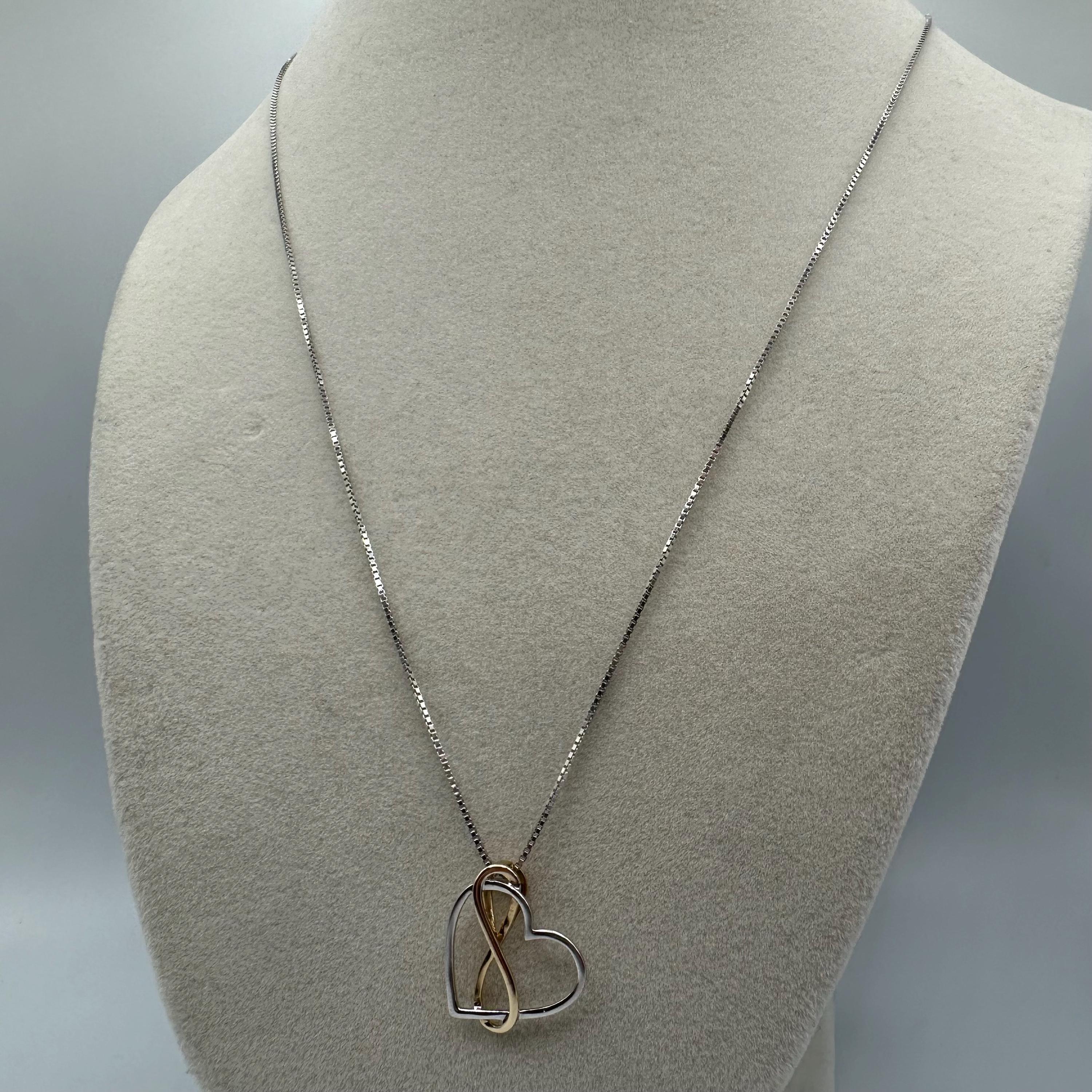 Sterling Silver Necklace with 925 / 14k Gold Infinity Heart Pendant - Adjustable