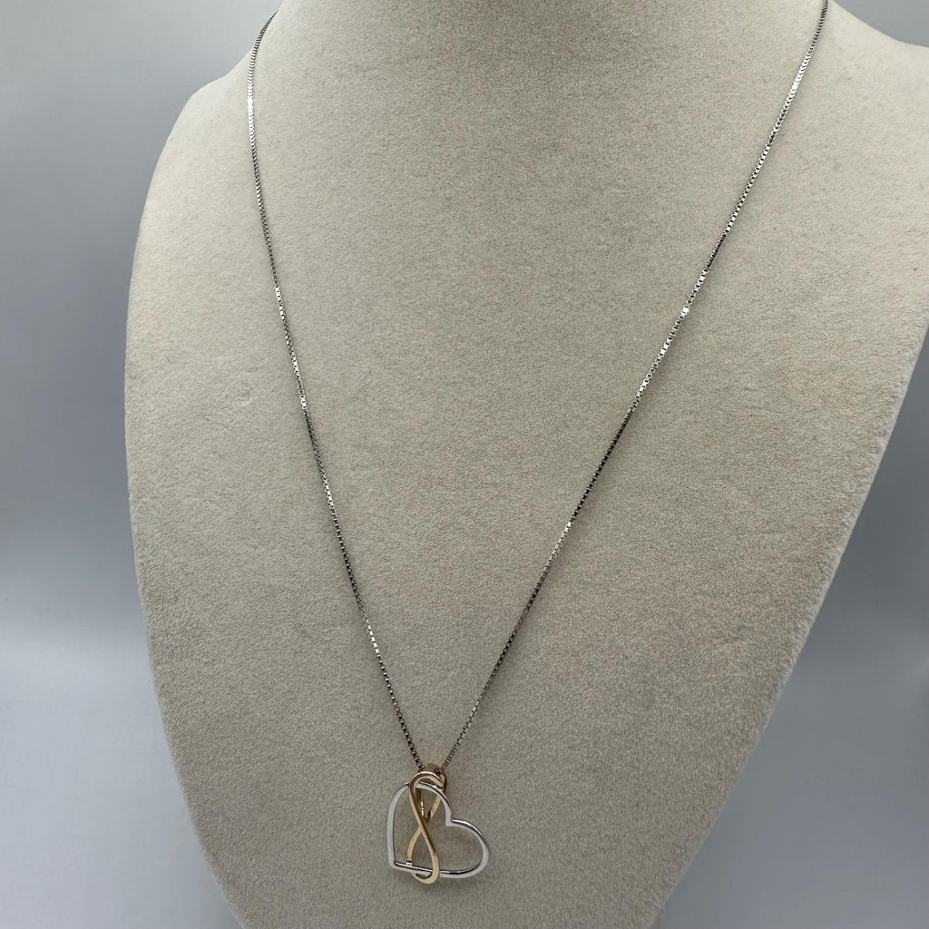 Sterling Silver Necklace with 925 / 14k Gold Infinity Heart Pendant - Adjustable
