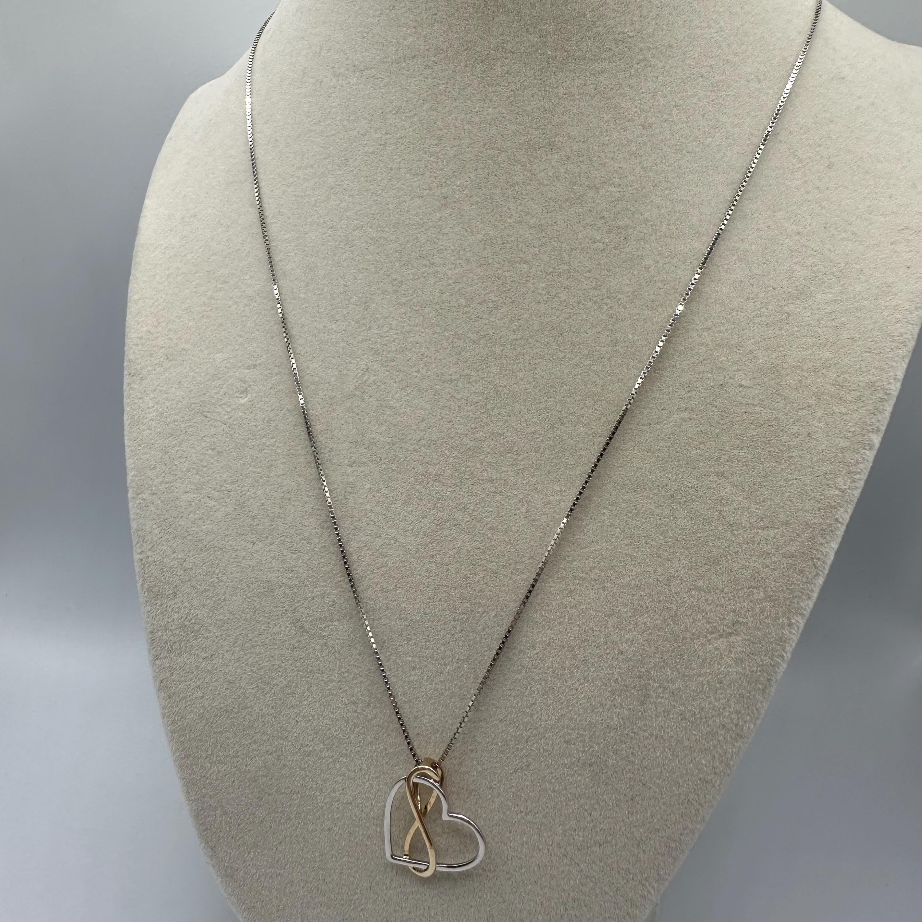 Sterling Silver Necklace with 925 / 14k Gold Infinity Heart Pendant - Adjustable