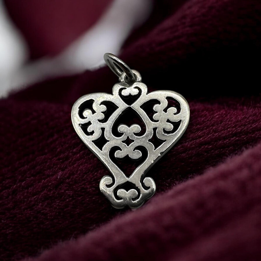 Retired James Avery 925 Sterling Silver Openwork Scroll Heart Charm Pendant