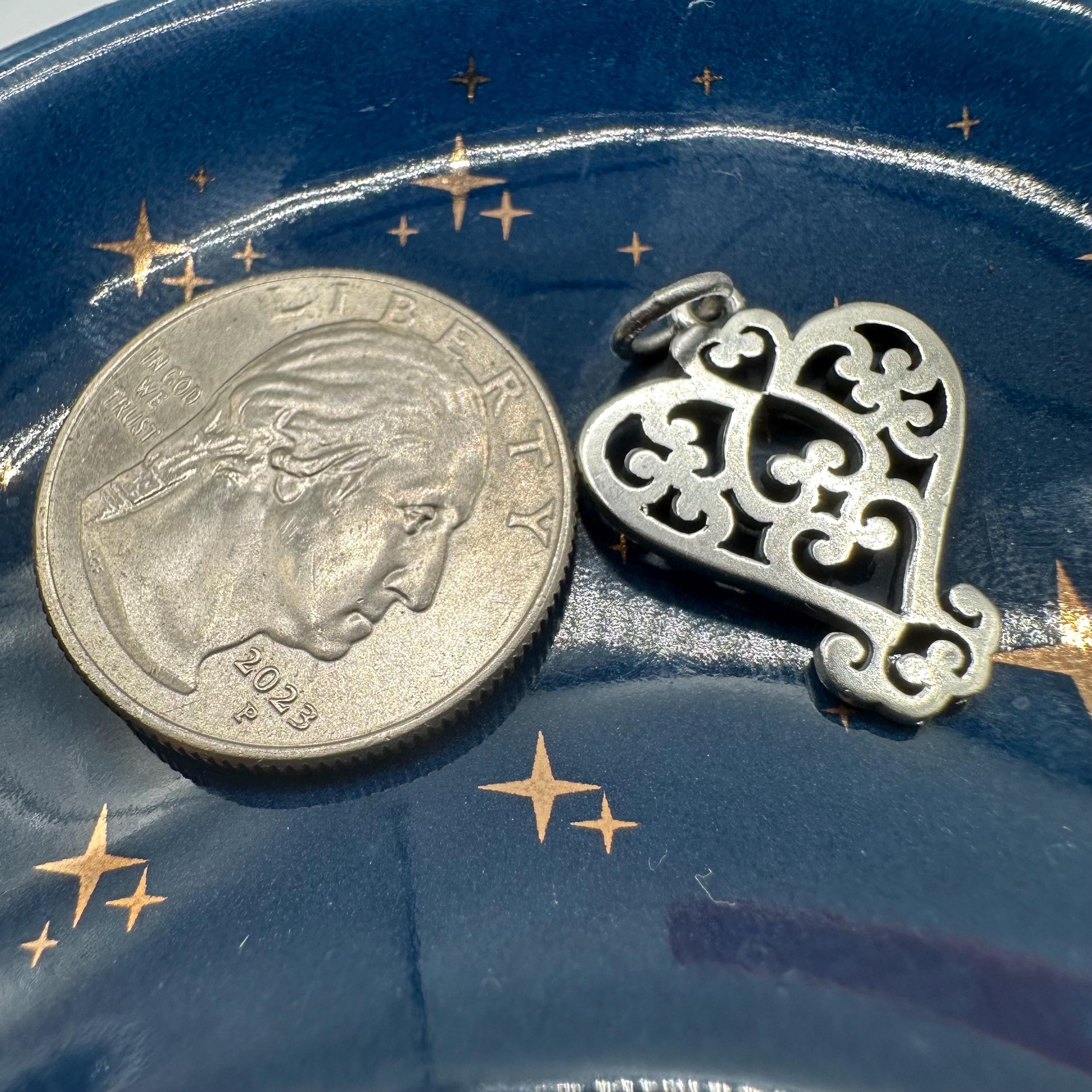 Retired James Avery 925 Sterling Silver Openwork Scroll Heart Charm Pendant