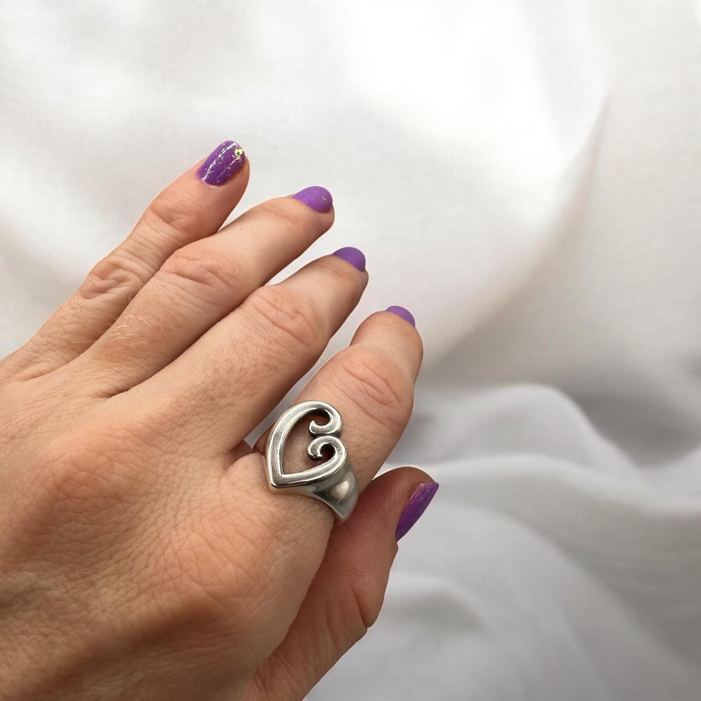 James Avery Mothers Love Sterling Silver Ring, Heart Scroll Design, Size 7.25