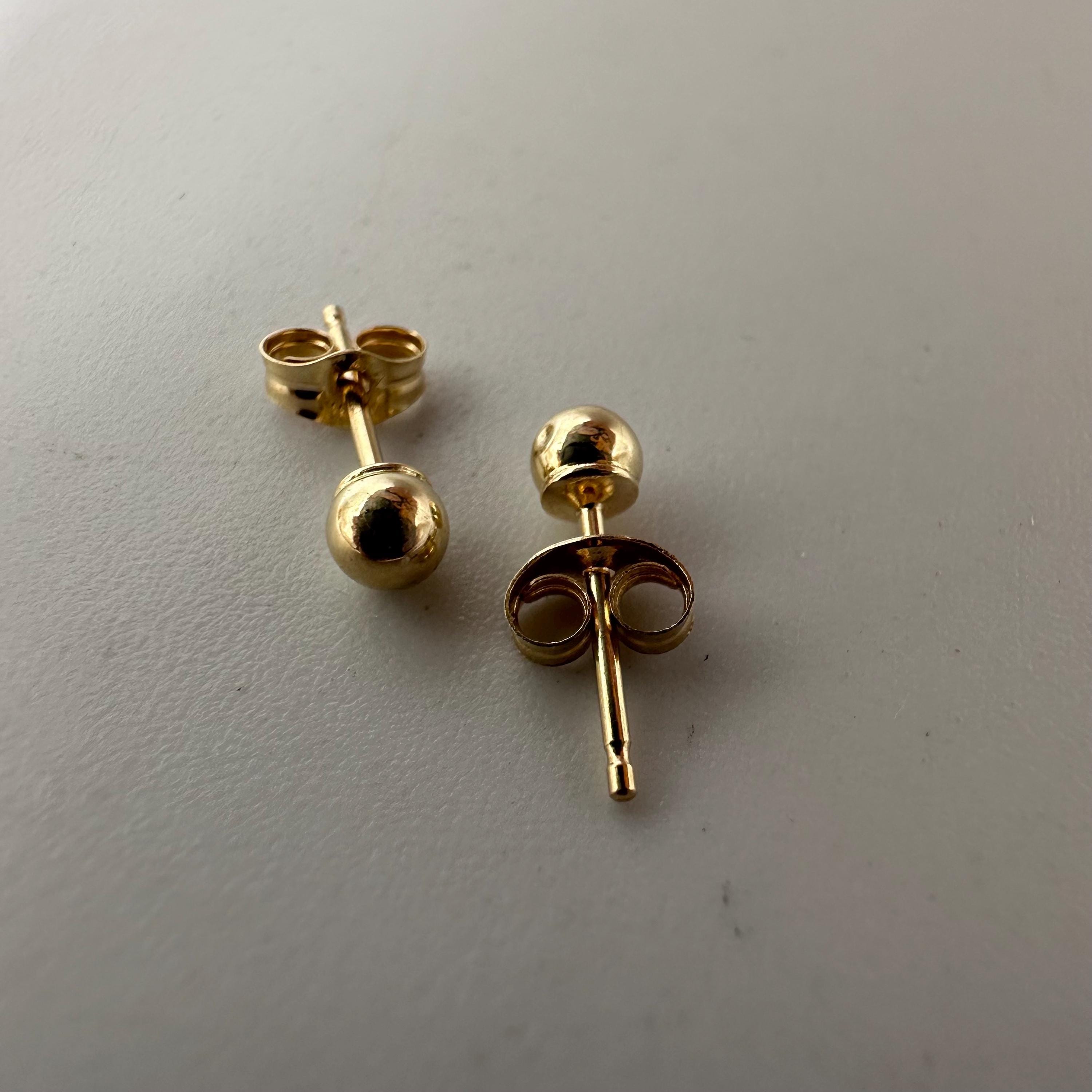 Solid 14K Yellow Gold Ball Stud Earrings (Small Dent in one)