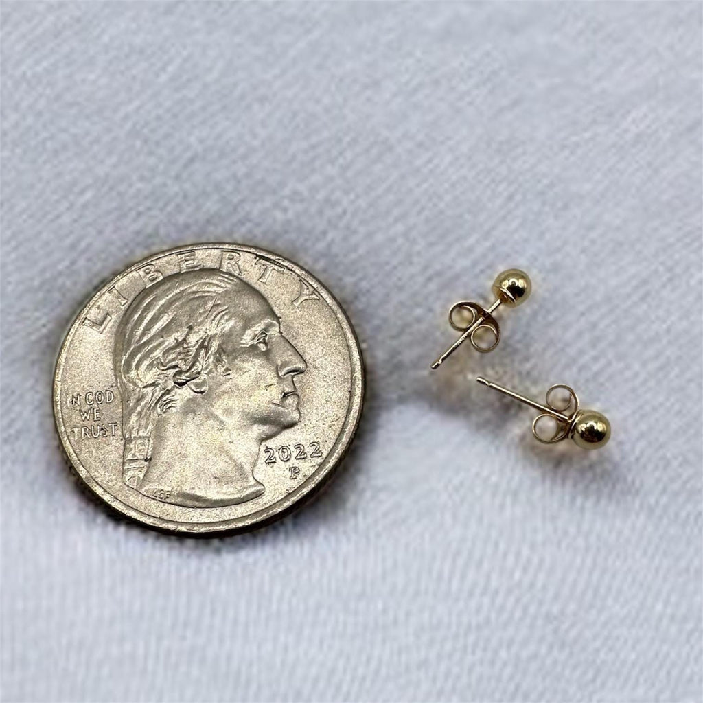 Solid 14K Yellow Gold Ball Stud Earrings (Small Dent in one)