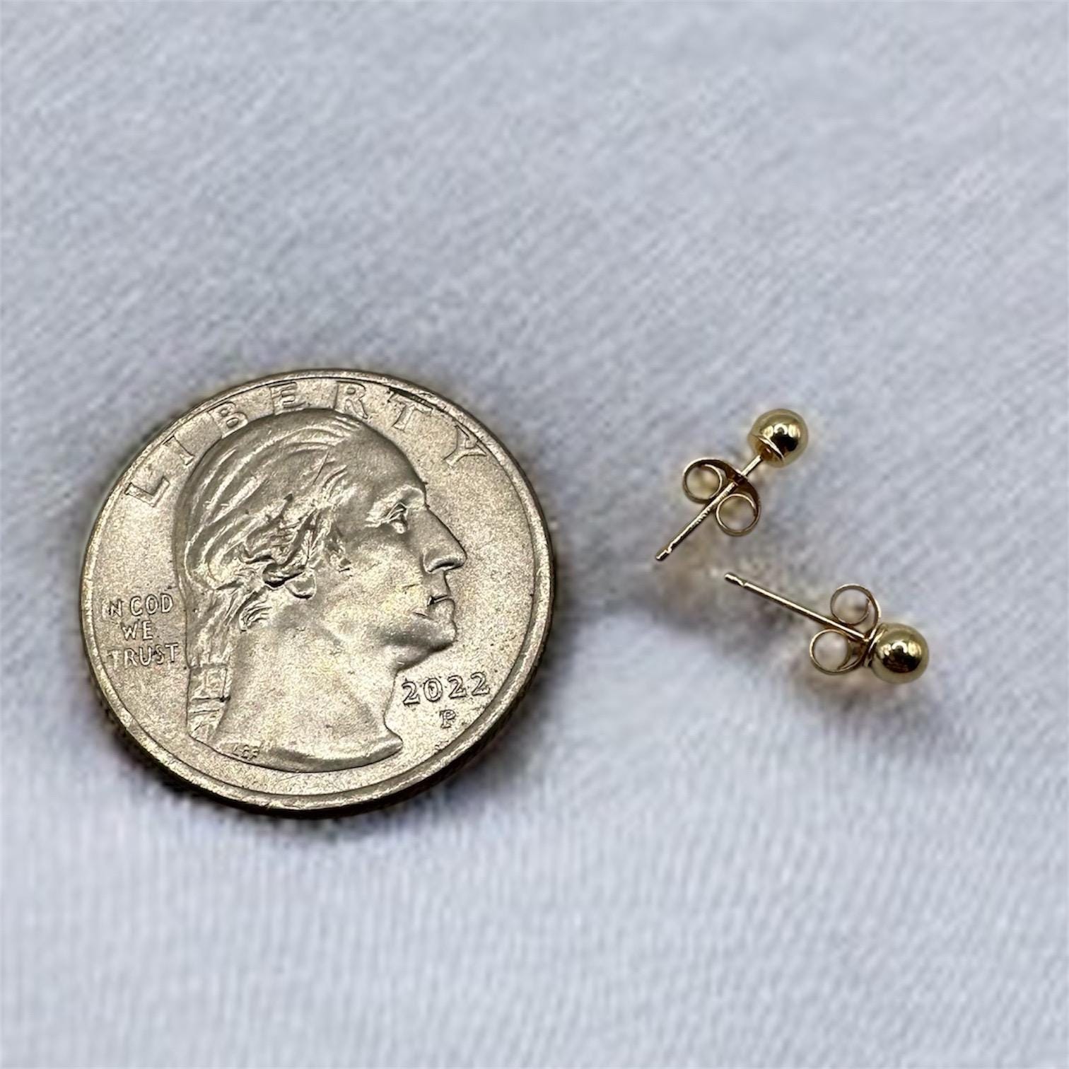 Solid 14K Yellow Gold Ball Stud Earrings (Small Dent in one)