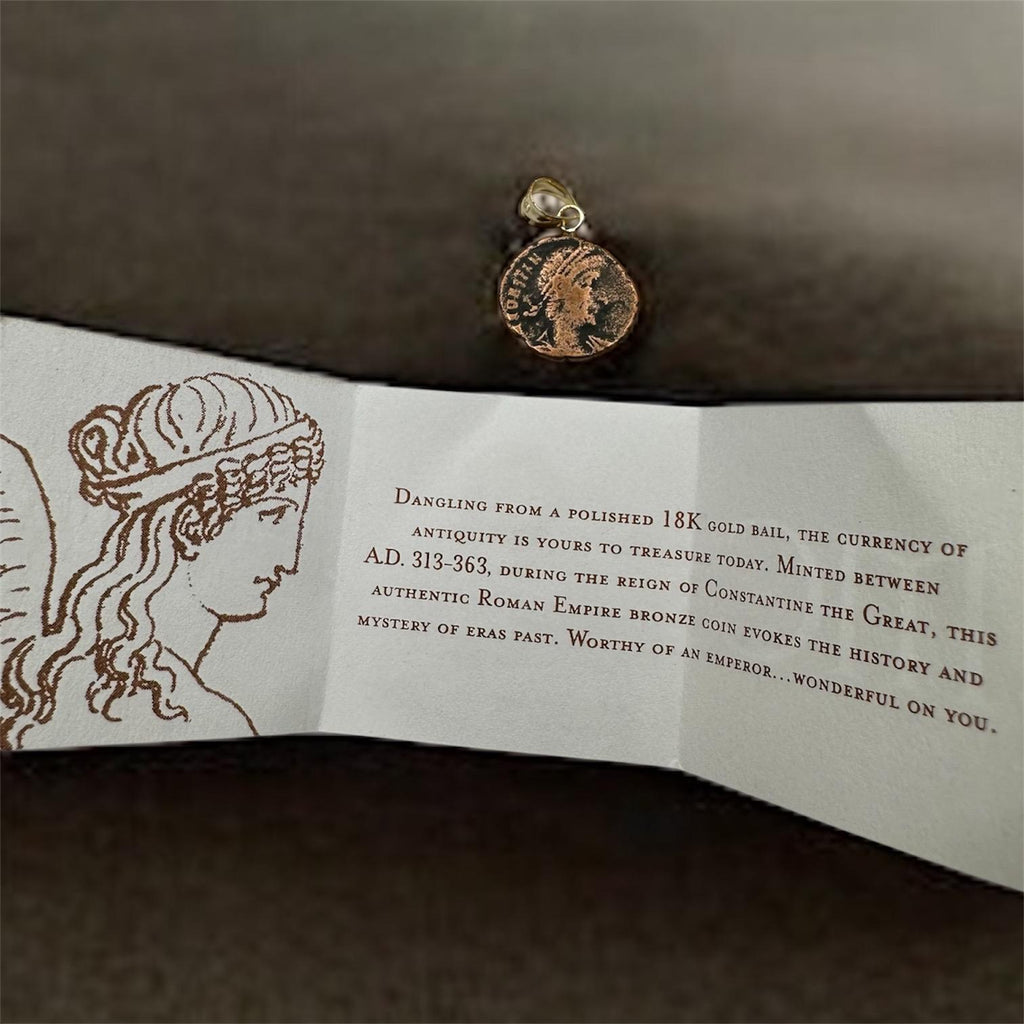 Solid 18k Gold Constantine Dynasty Coin Necklace Pendant, Ancient-Style Roman