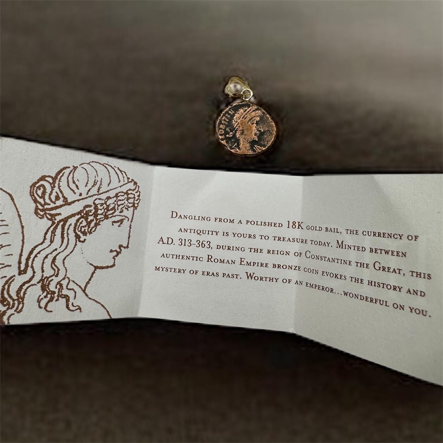 Solid 18k Gold Constantine Dynasty Coin Necklace Pendant, Ancient-Style Roman
