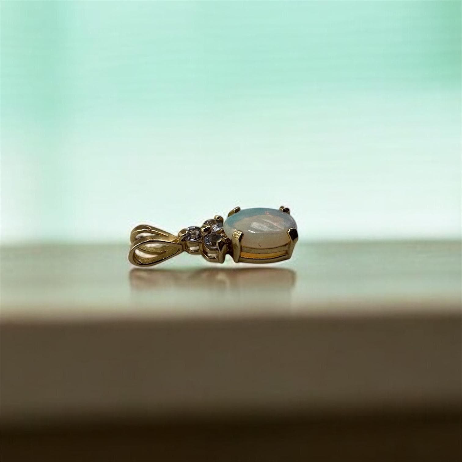 Solid 14K Yellow Gold Pendant with Oval Opal & Tanzanite Accents