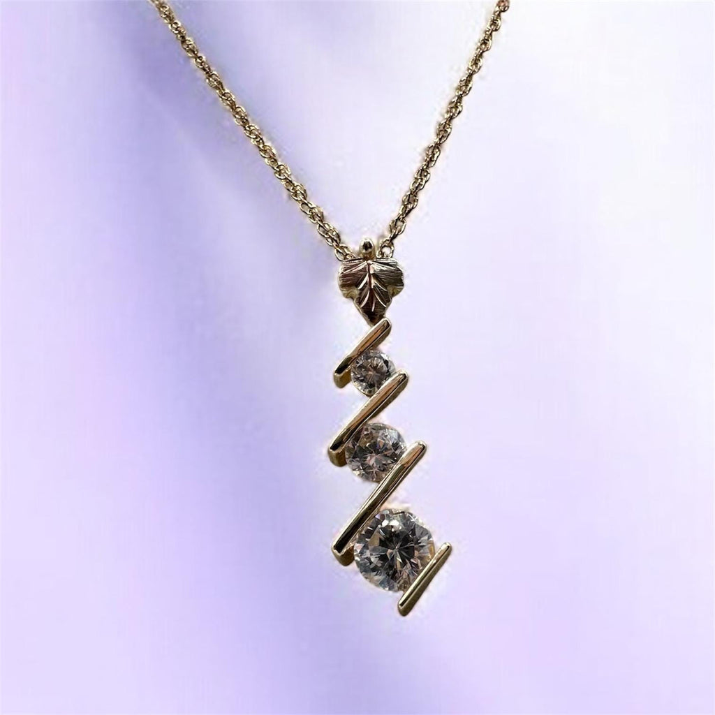 Black Hills Solid 10K Yellow Gold Pendant Necklace with CZ's - 18.5 Inch