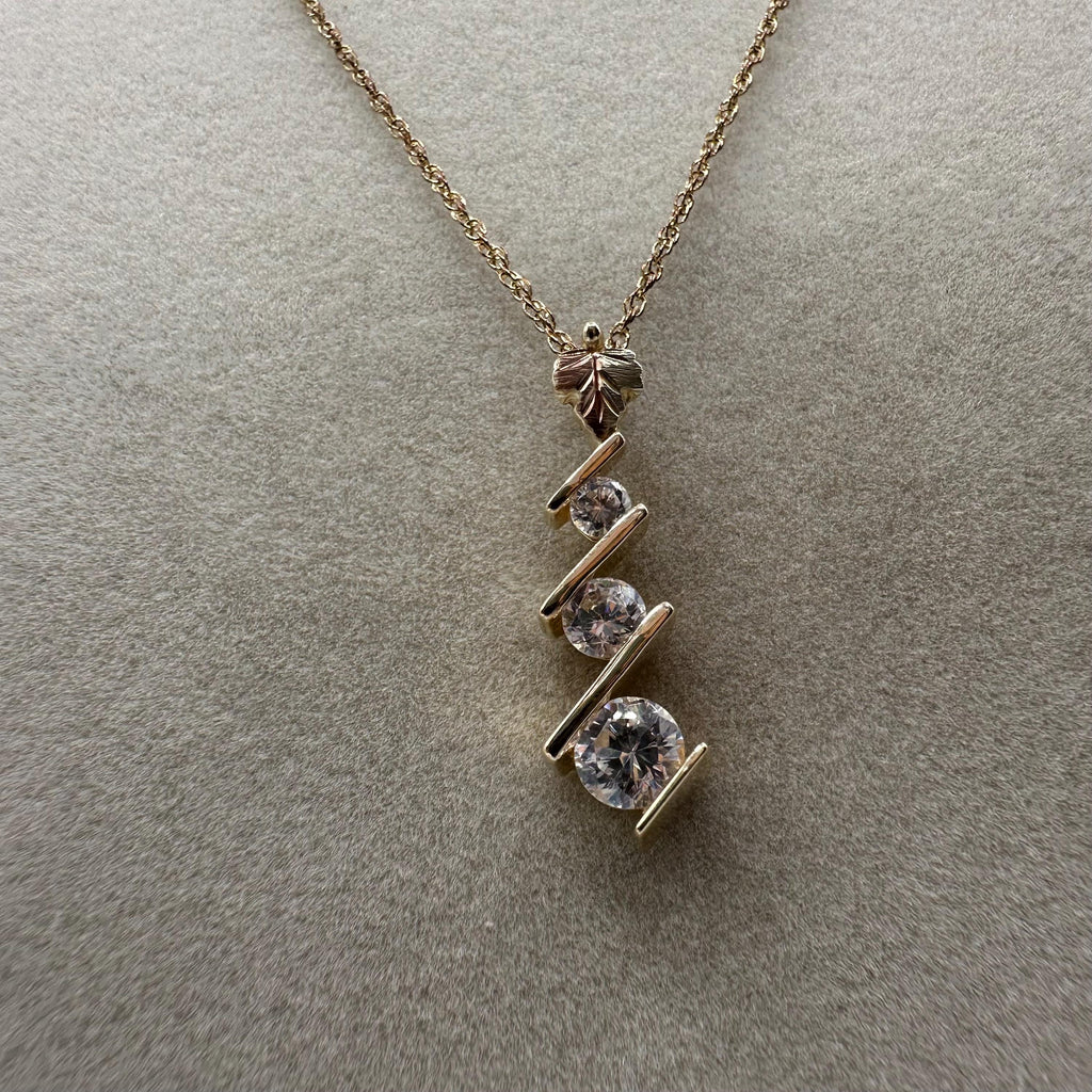 Black Hills Solid 10K Yellow Gold Pendant Necklace with CZ's - 18.5 Inch