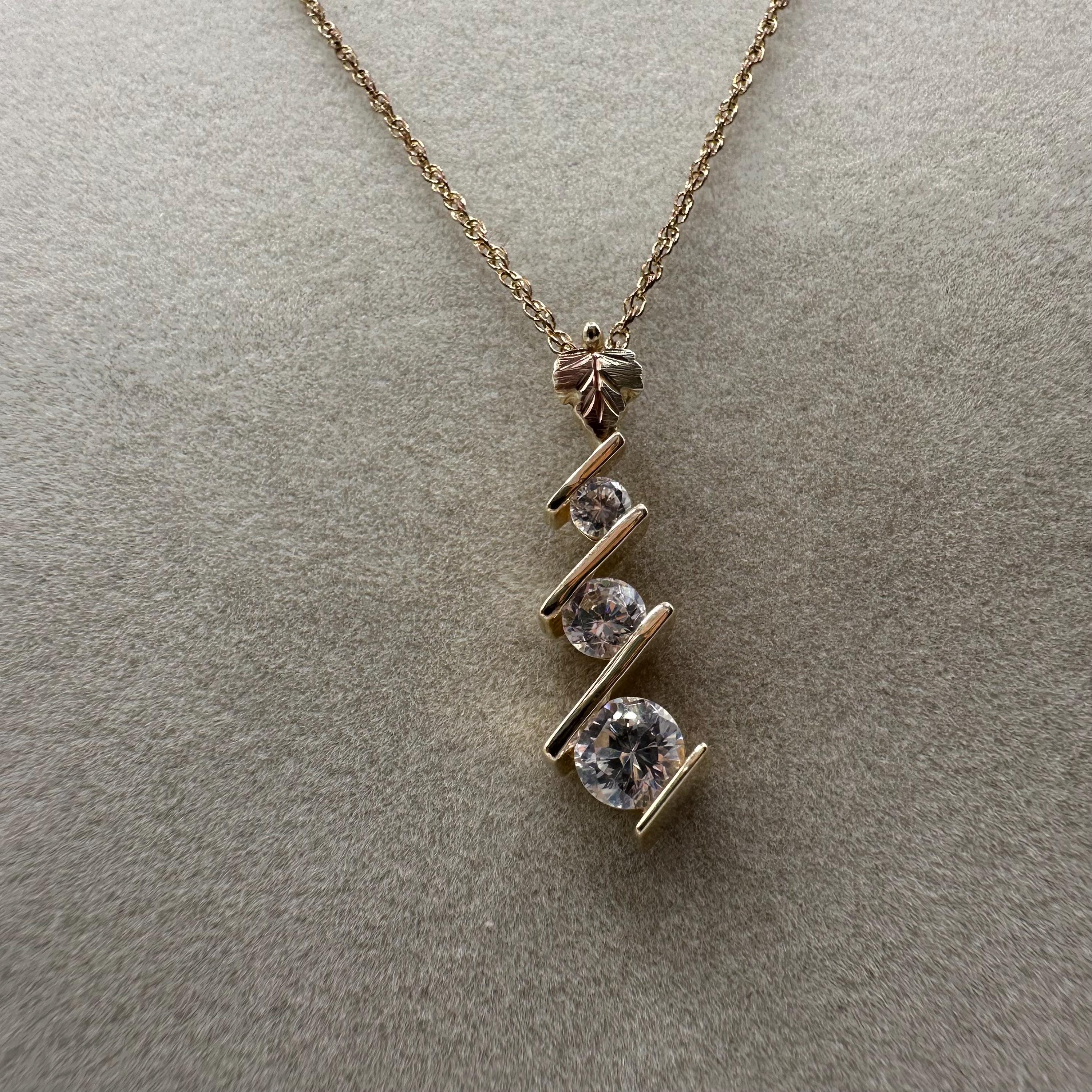 Black Hills Solid 10K Yellow Gold Pendant Necklace with CZ's - 18.5 Inch