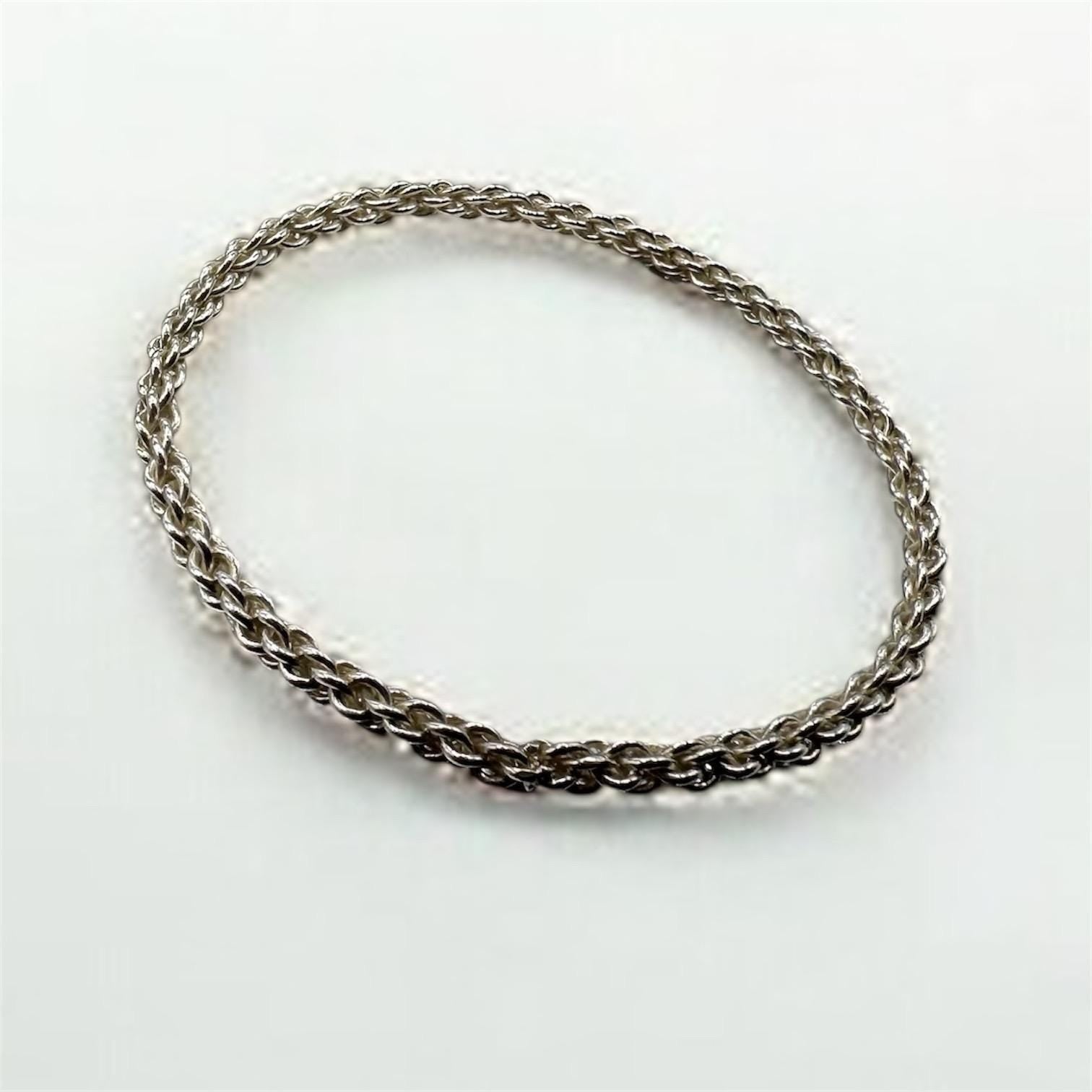925 Sterling Silver Braided Rope Bangle Bracelet – 7.5 Inches