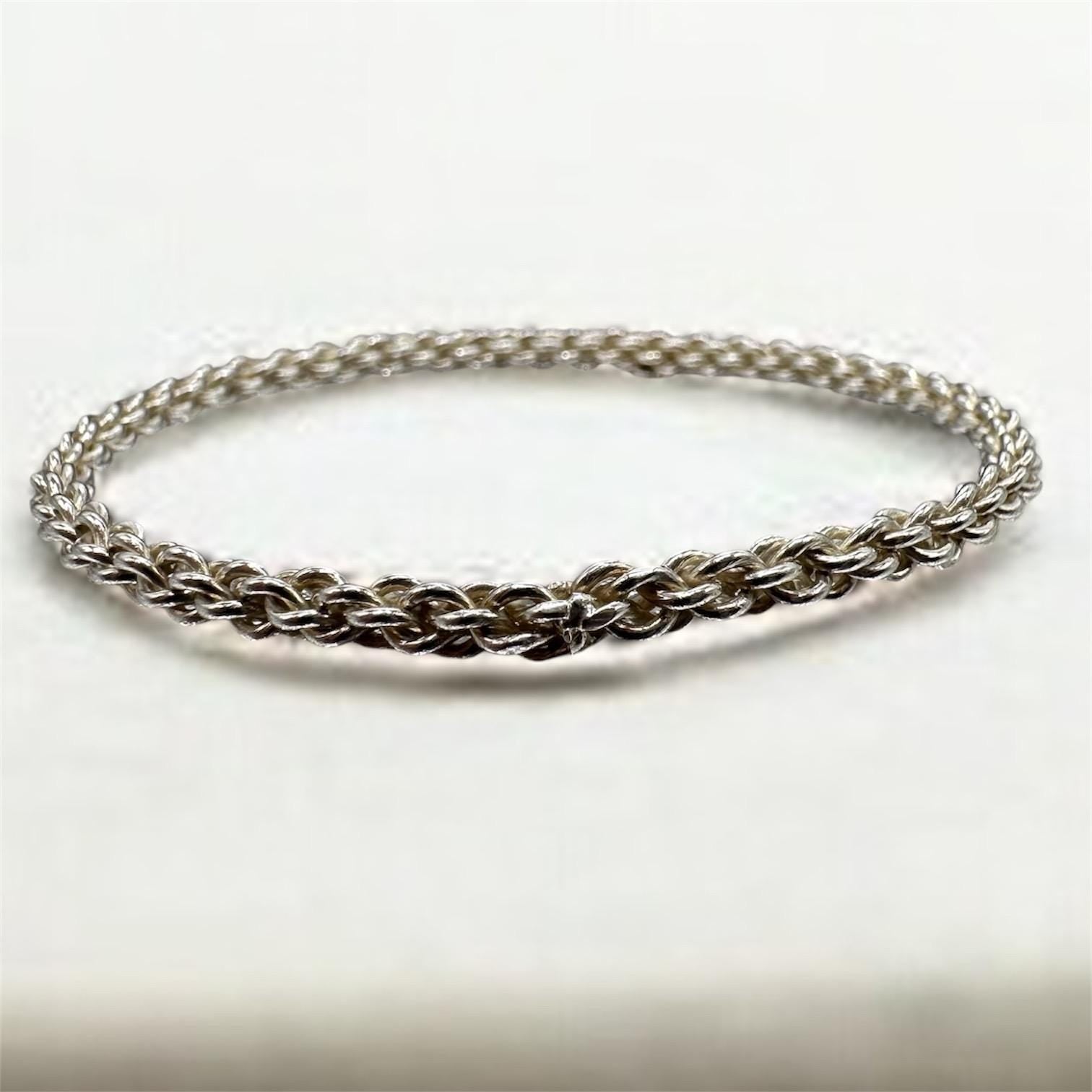 925 Sterling Silver Braided Rope Bangle Bracelet – 7.5 Inches