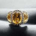 925 Sterling Silver Gold Vermeil Ring with Yellow Gems & Halo Accents - Size 10