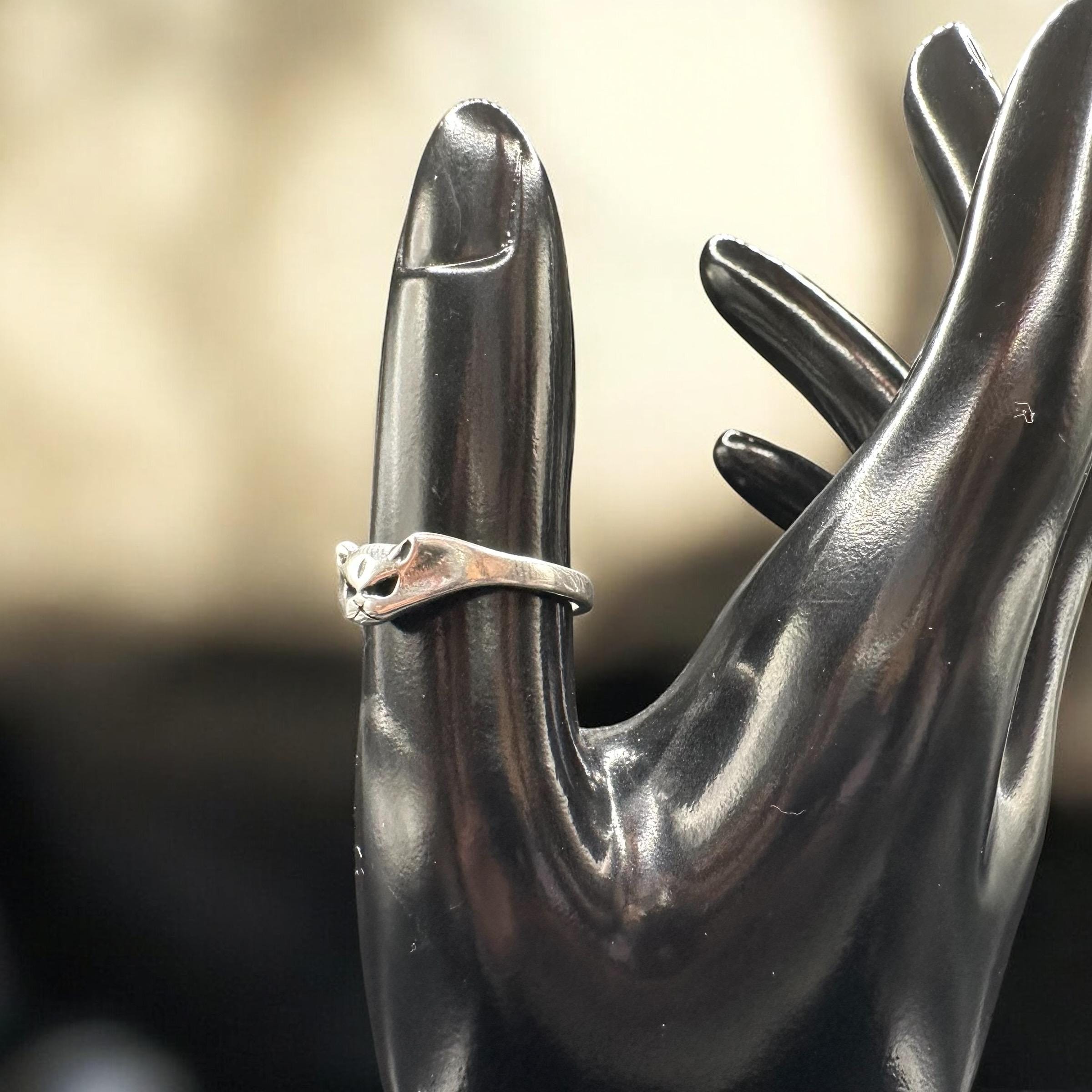 Sterling Silver Cat Face Ring, Size 7.75
