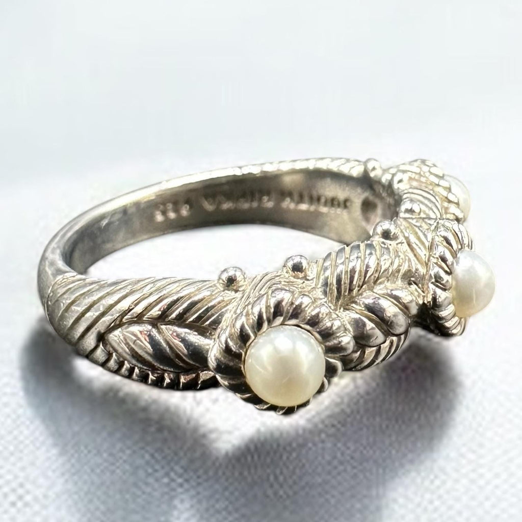 Judith Ripka Sterling Silver Pearl Triple-Accent Ring, Size 8