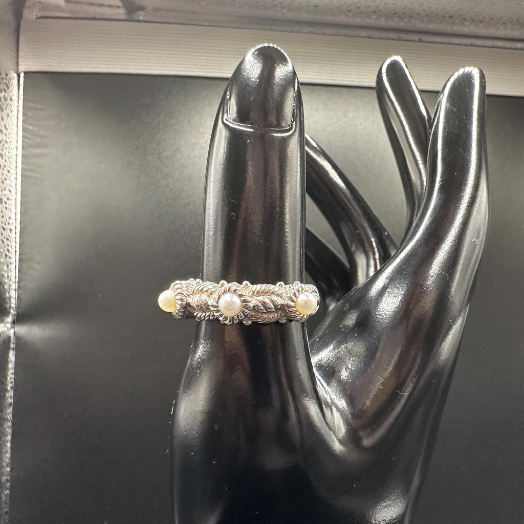 Judith Ripka Sterling Silver Pearl Triple-Accent Ring, Size 8