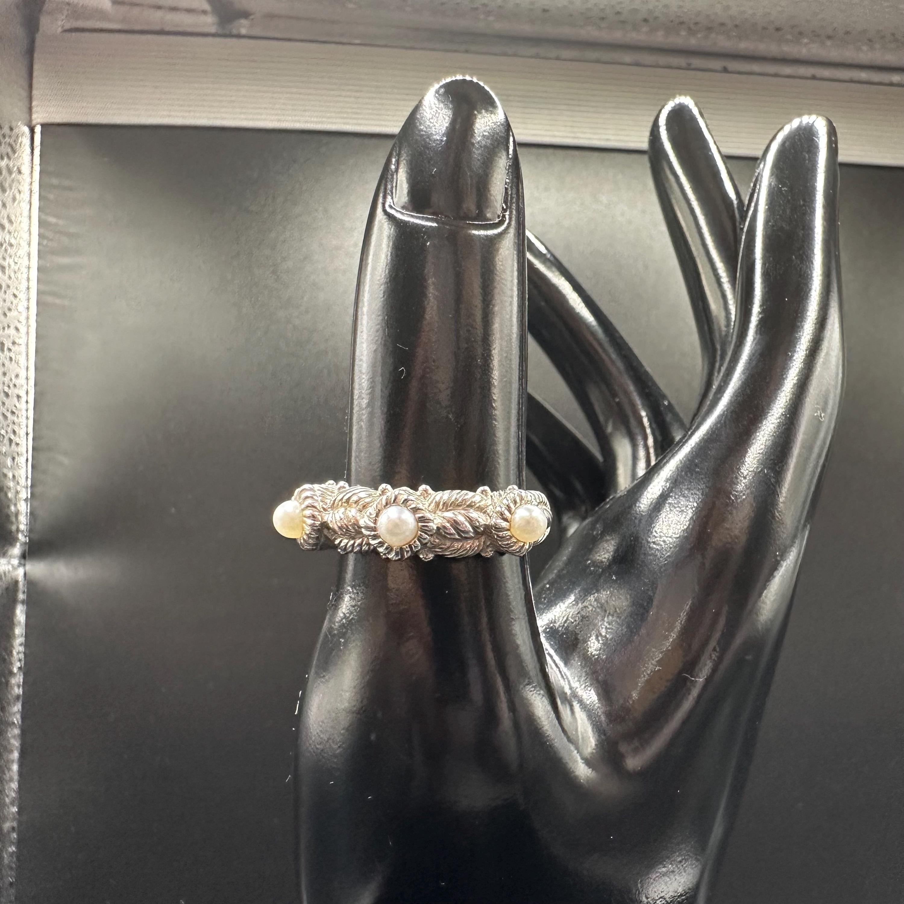 Judith Ripka Sterling Silver Pearl Triple-Accent Ring, Size 8