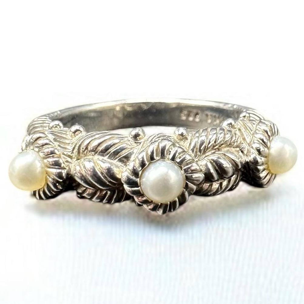 Judith Ripka Sterling Silver Pearl Triple-Accent Ring, Size 8