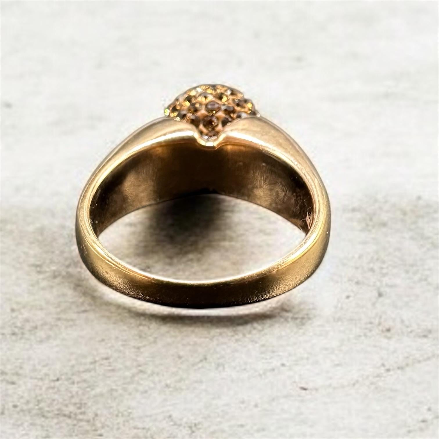 925 Sterling Silver Gold Vermeil Dome Ring with Brown Gemstones – Size 9