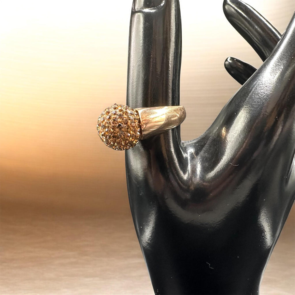 925 Sterling Silver Gold Vermeil Dome Ring with Brown Gemstones – Size 9