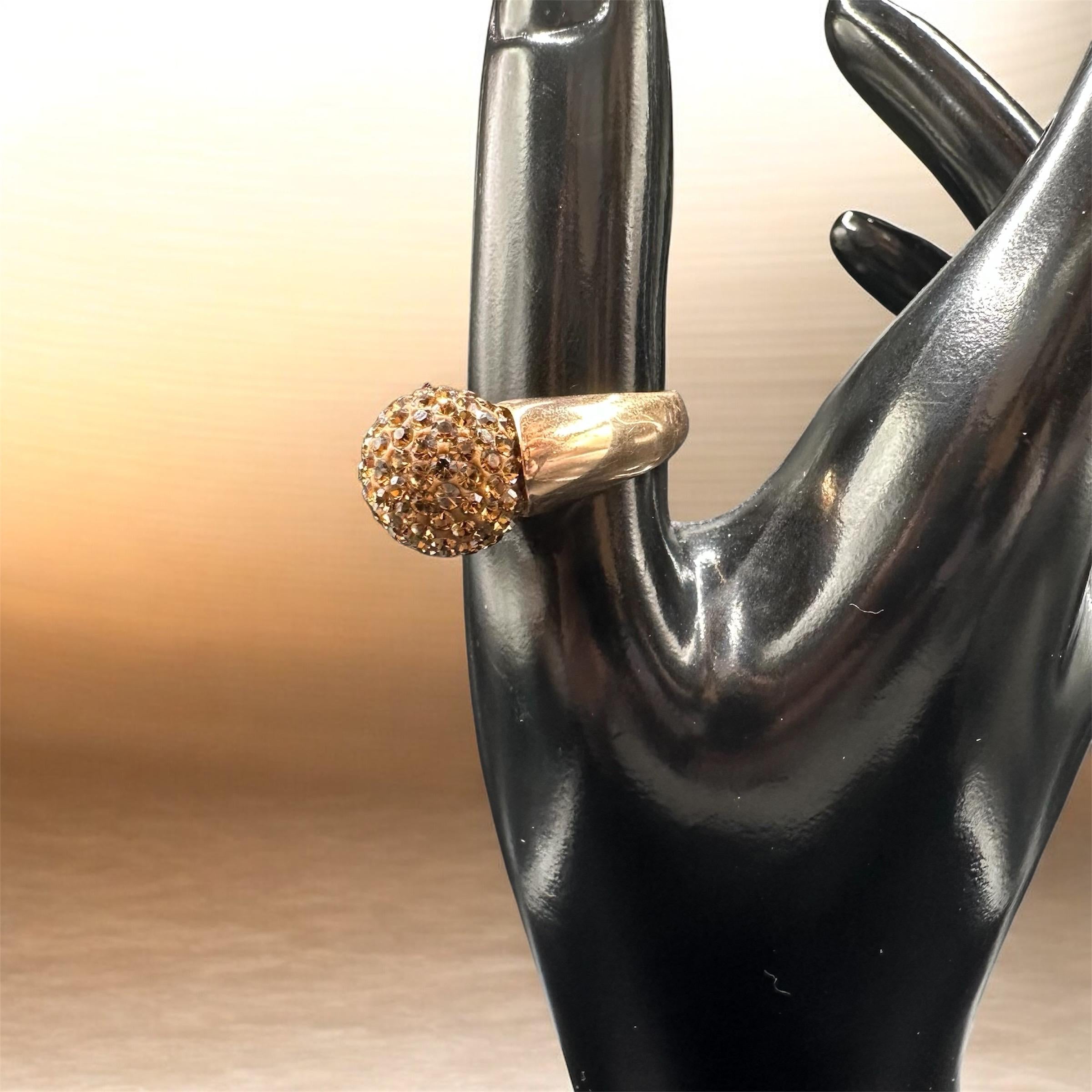 925 Sterling Silver Gold Vermeil Dome Ring with Brown Gemstones – Size 9