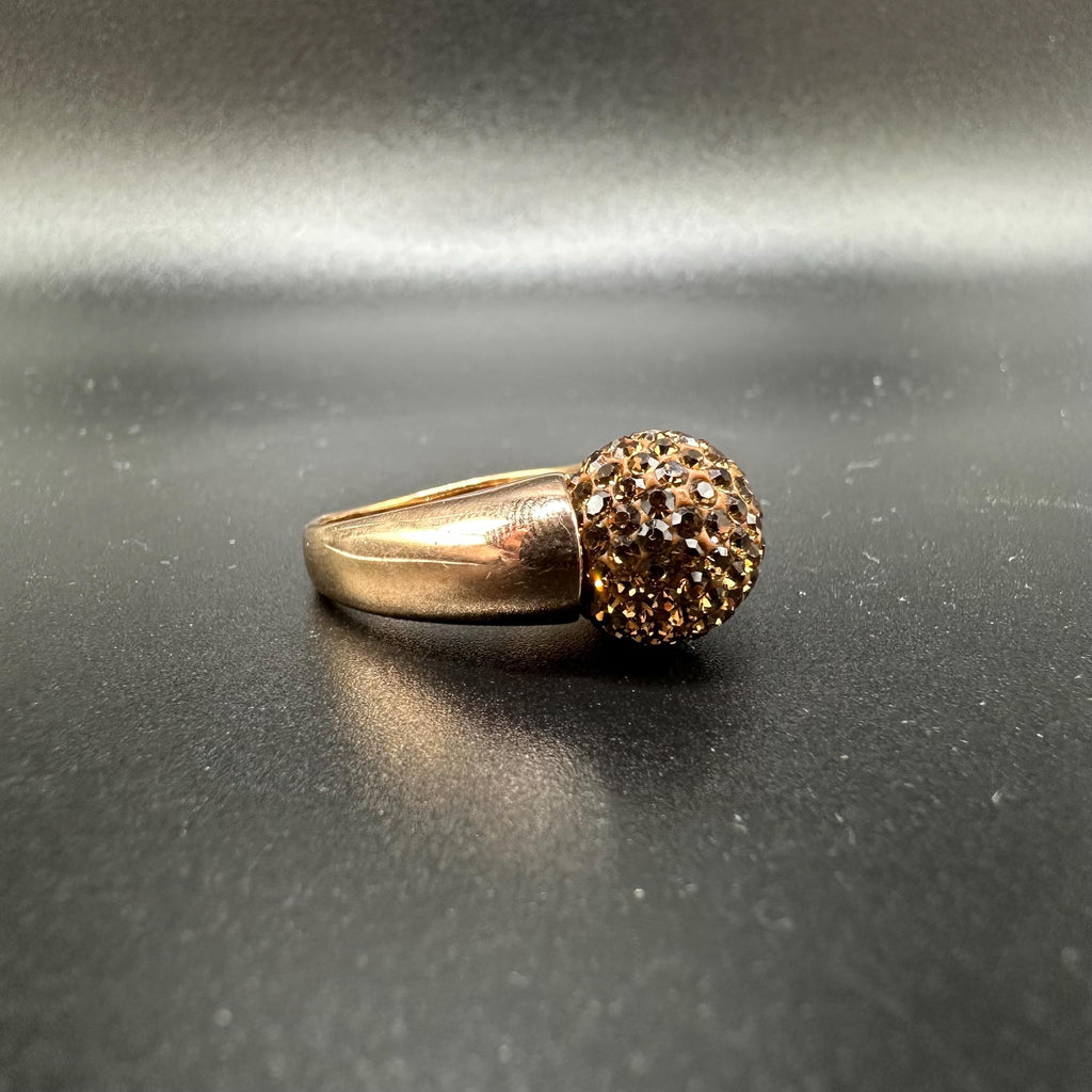 925 Sterling Silver Gold Vermeil Dome Ring with Brown Gemstones – Size 9