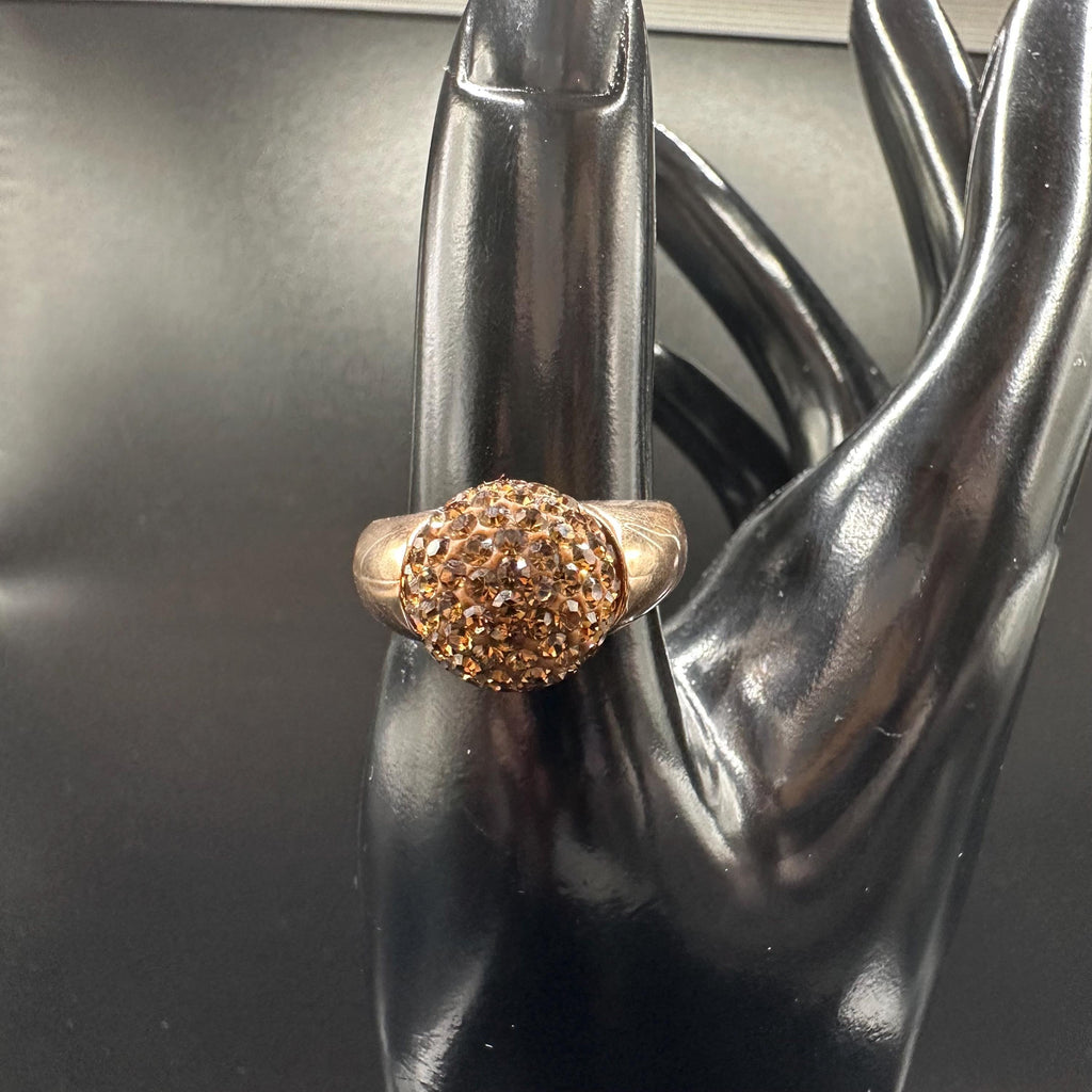 925 Sterling Silver Gold Vermeil Dome Ring with Brown Gemstones – Size 9