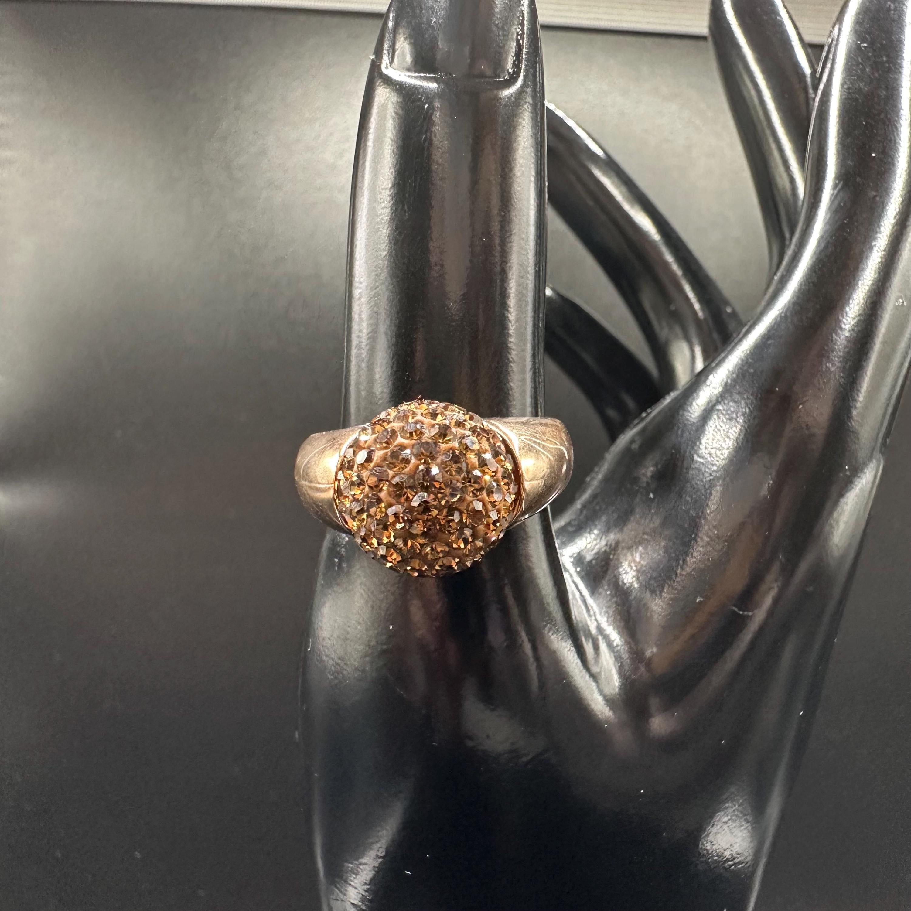 925 Sterling Silver Gold Vermeil Dome Ring with Brown Gemstones – Size 9
