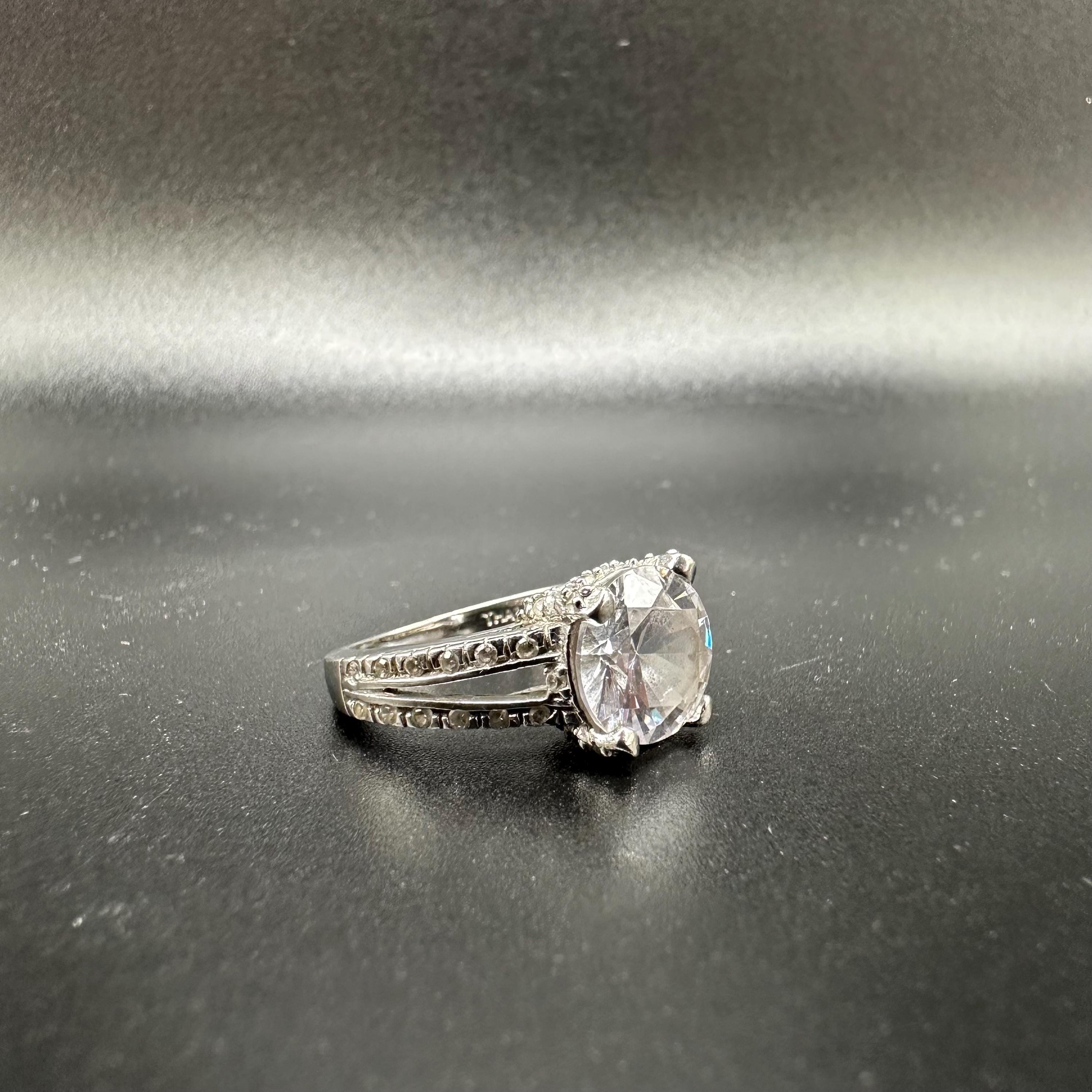 925 Sterling Silver CZ Statement Ring - Size 6.75