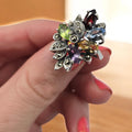 Sterling Silver Ring with Emerald Amethyst Citrine & Aquamarine - Sz 6