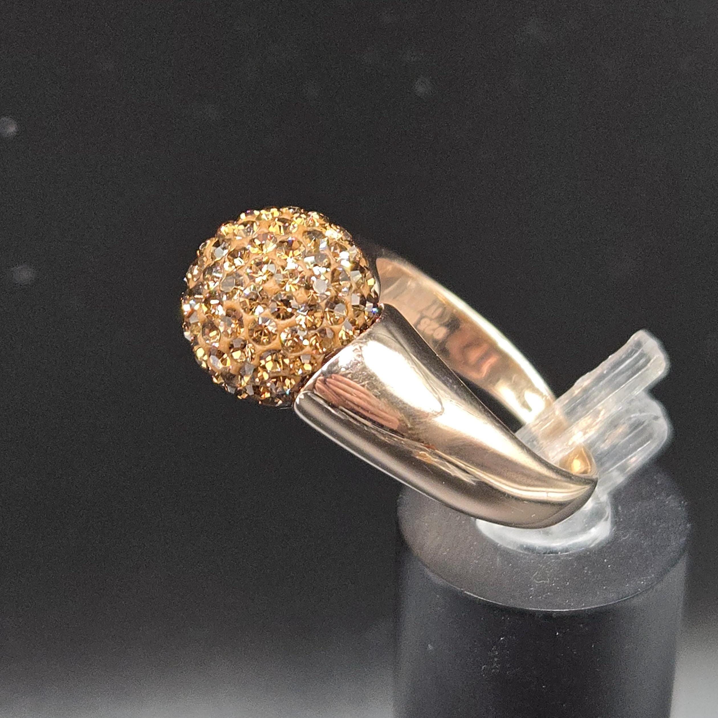 925 Sterling Silver Gold Vermeil Dome Ring with Brown Gemstones – Size 9