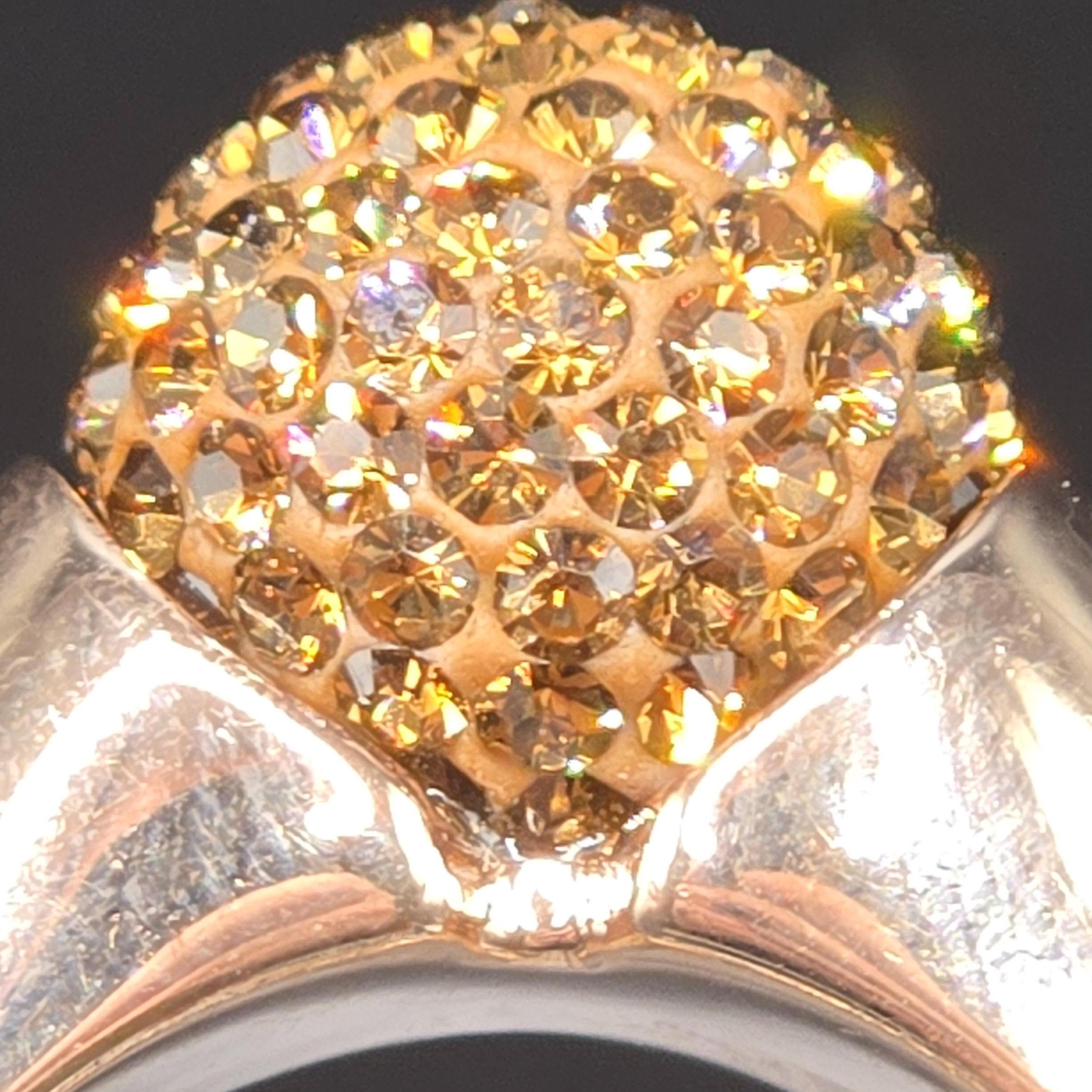 925 Sterling Silver Gold Vermeil Dome Ring with Brown Gemstones – Size 9