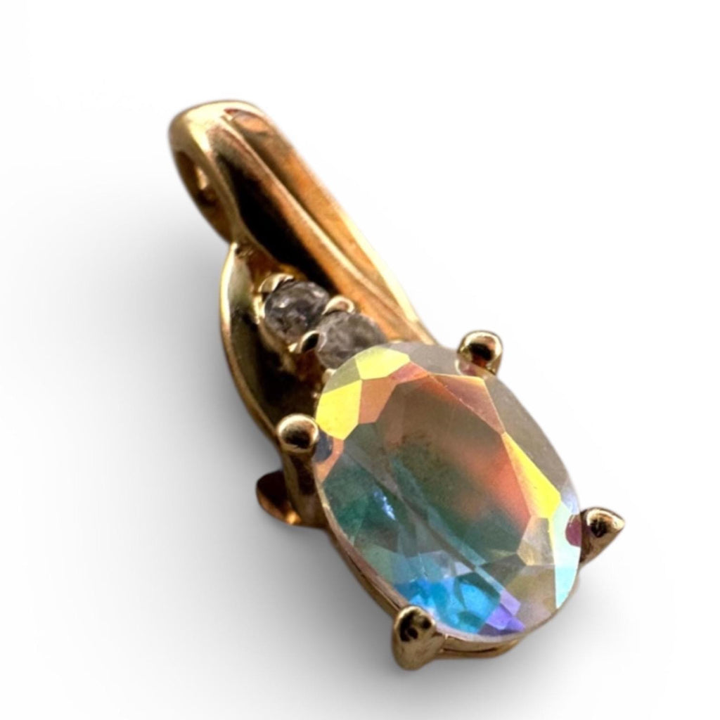 Griffith Solid 10K Yellow Gold Necklace Pendant with Mystic Topaz