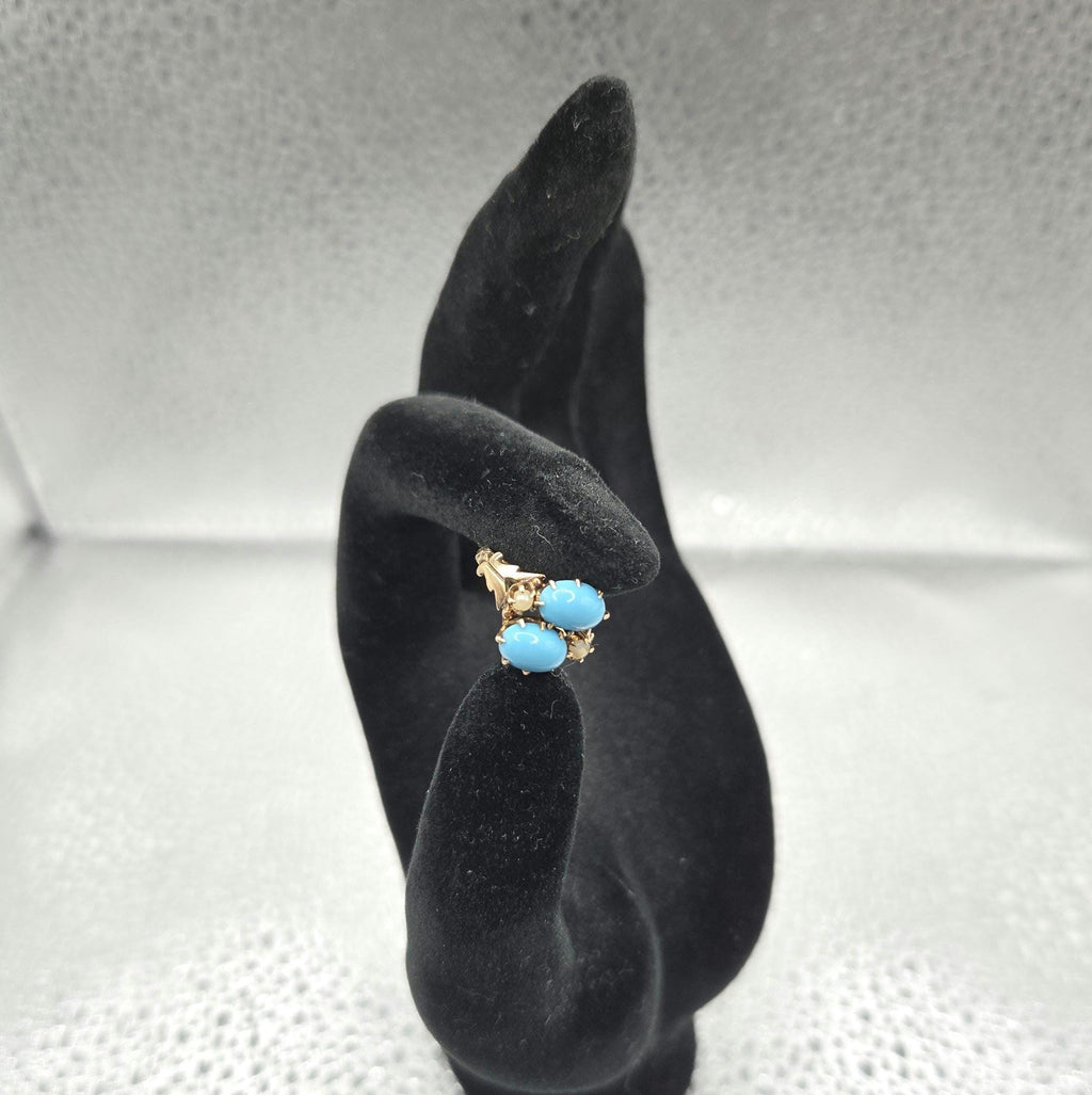 Solid 10K Gold Ring with Sleeping Beauty Turquoise & Pearl Accents - Size 1.5