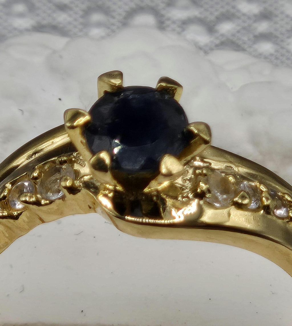 925 Sterling Silver Gold Vermeil Sapphire Ring with Accent Stones – Size 7.75