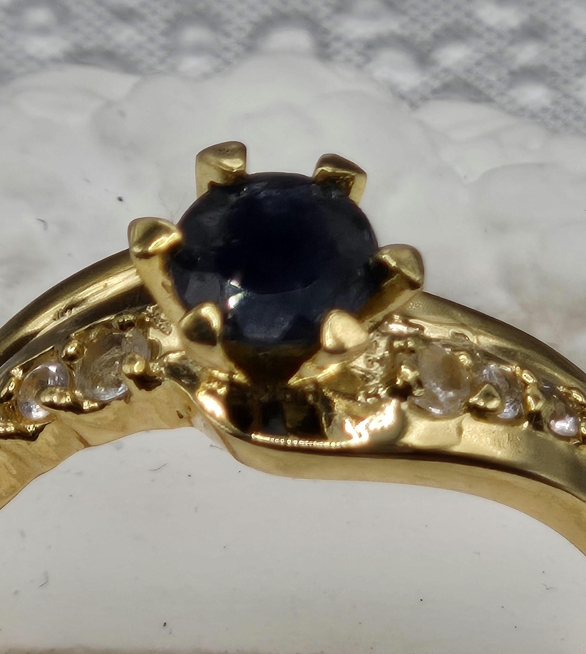 925 Sterling Silver Gold Vermeil Sapphire Ring with Accent Stones – Size 7.75