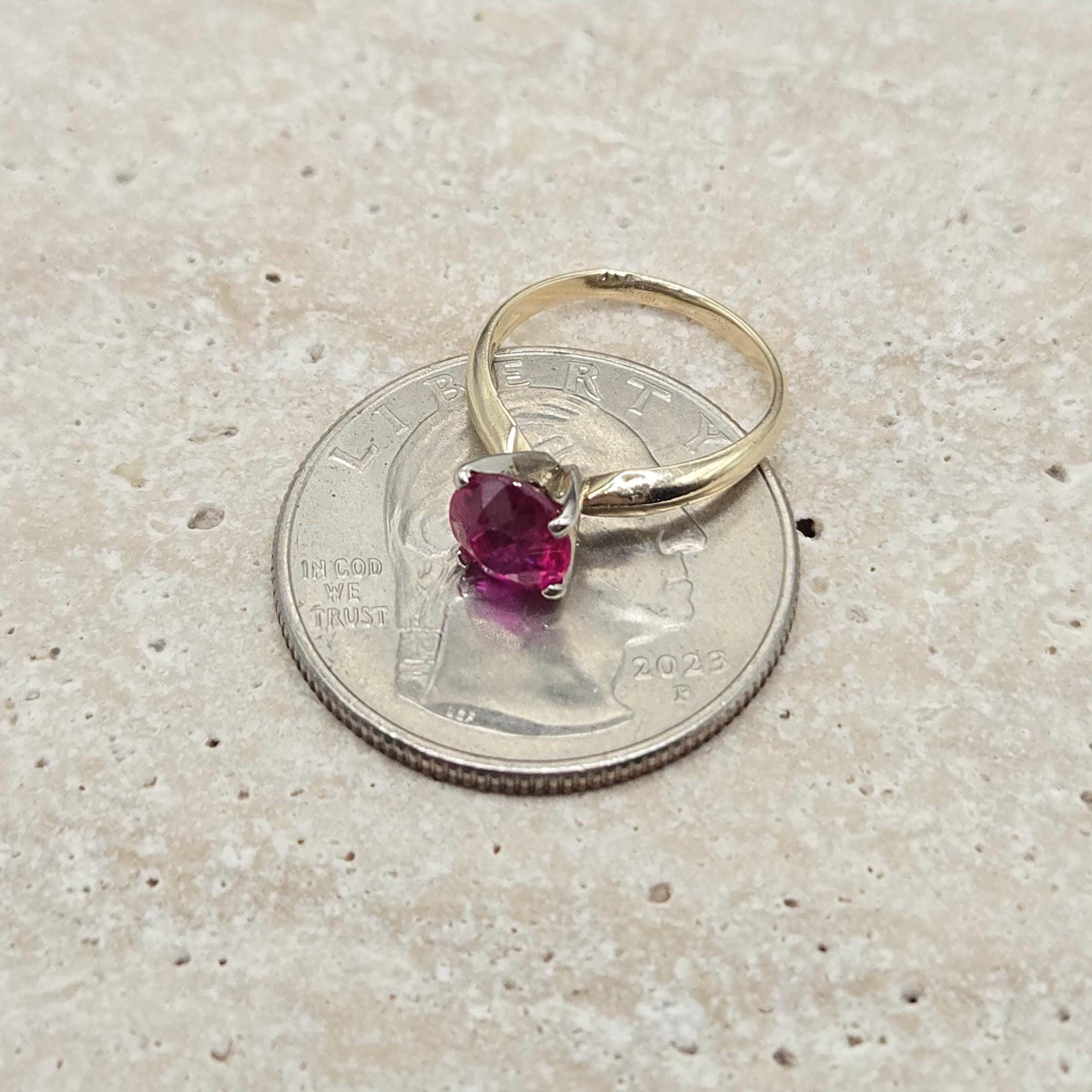 Solid 14K Yellow Gold Ring with Ruby – Size 2