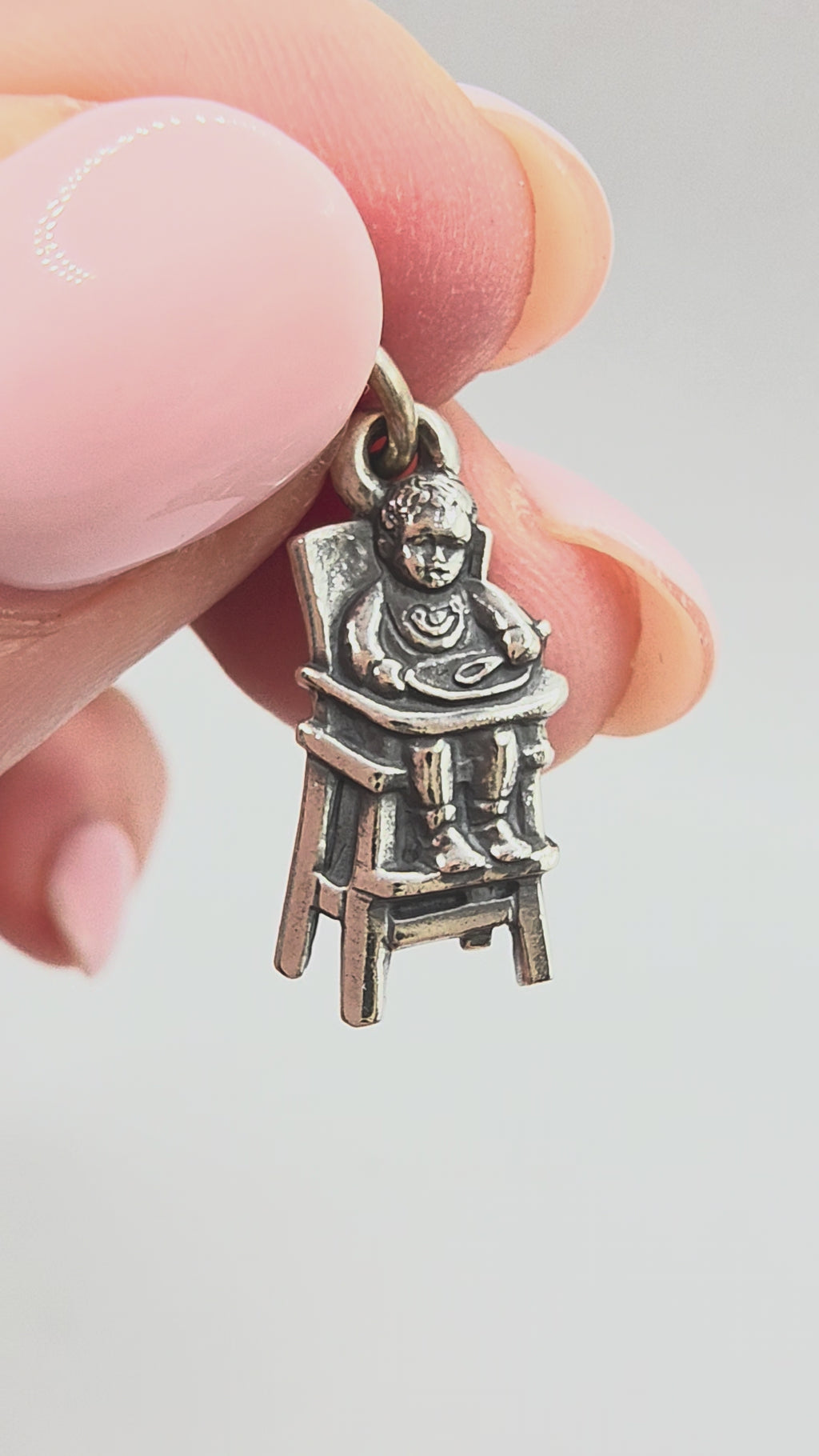 RETIRED James Avery Baby Eating in High Chair Sterling Silver Charm Pendant - HTF