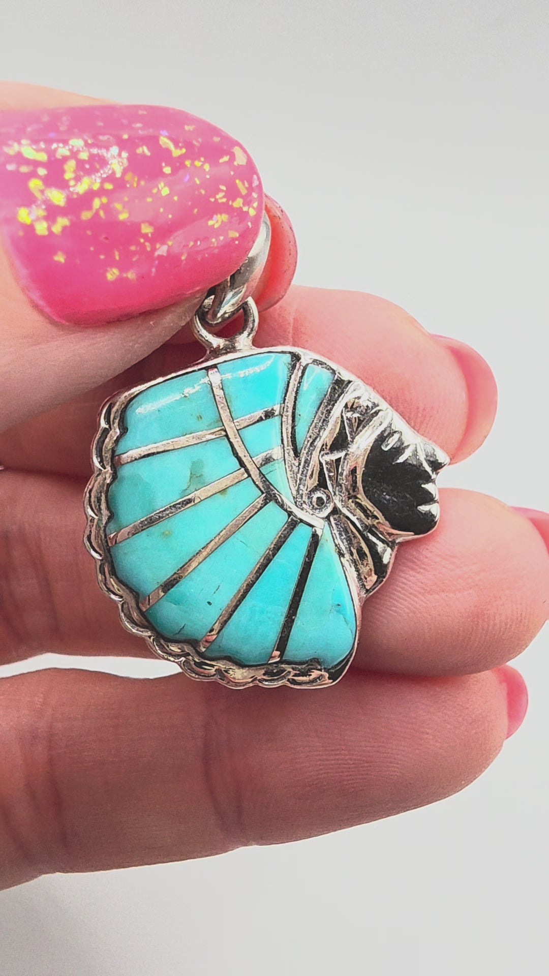 925 Sterling Silver Turquoise Native American Style Southwestern Indian Pendant